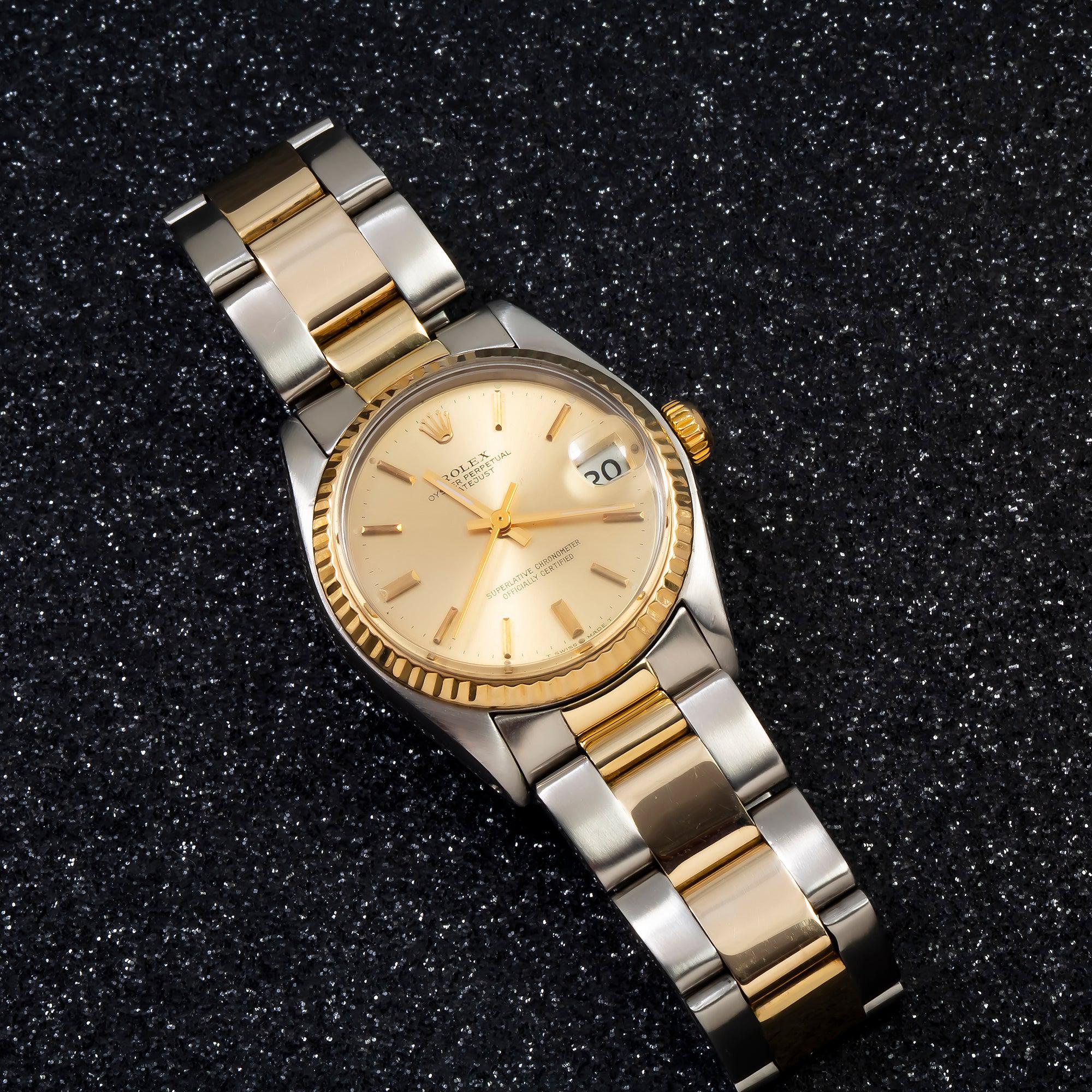 Rolex Datejust 31MM 6827 Champagne Dial Fluted Bezel Two Tone Yellow Gold Oyster Bracelet