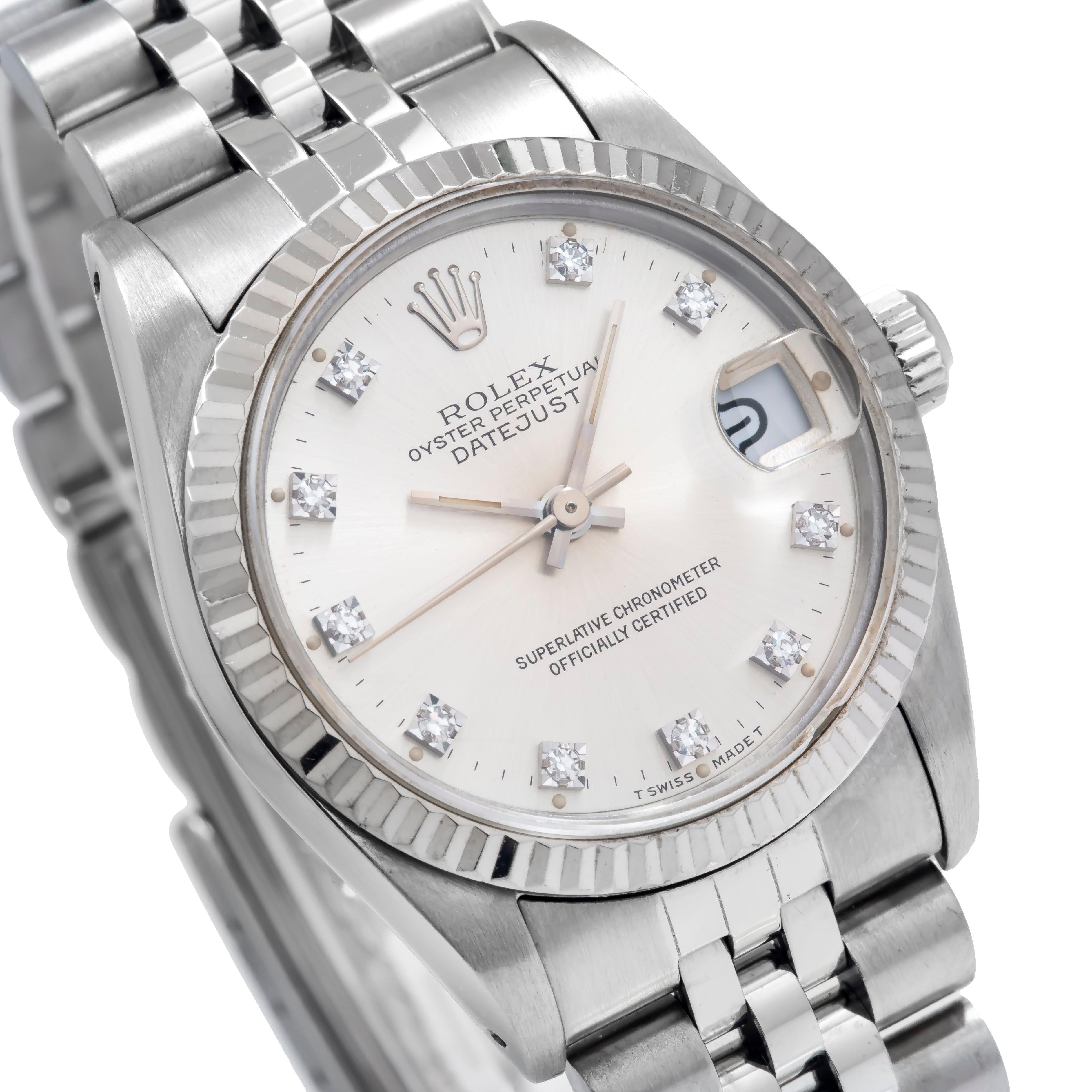Rolex Datejust 31MM 78274 Silver Diamond Dial Fluted Bezel Stainless Steel Jubilee Bracelet