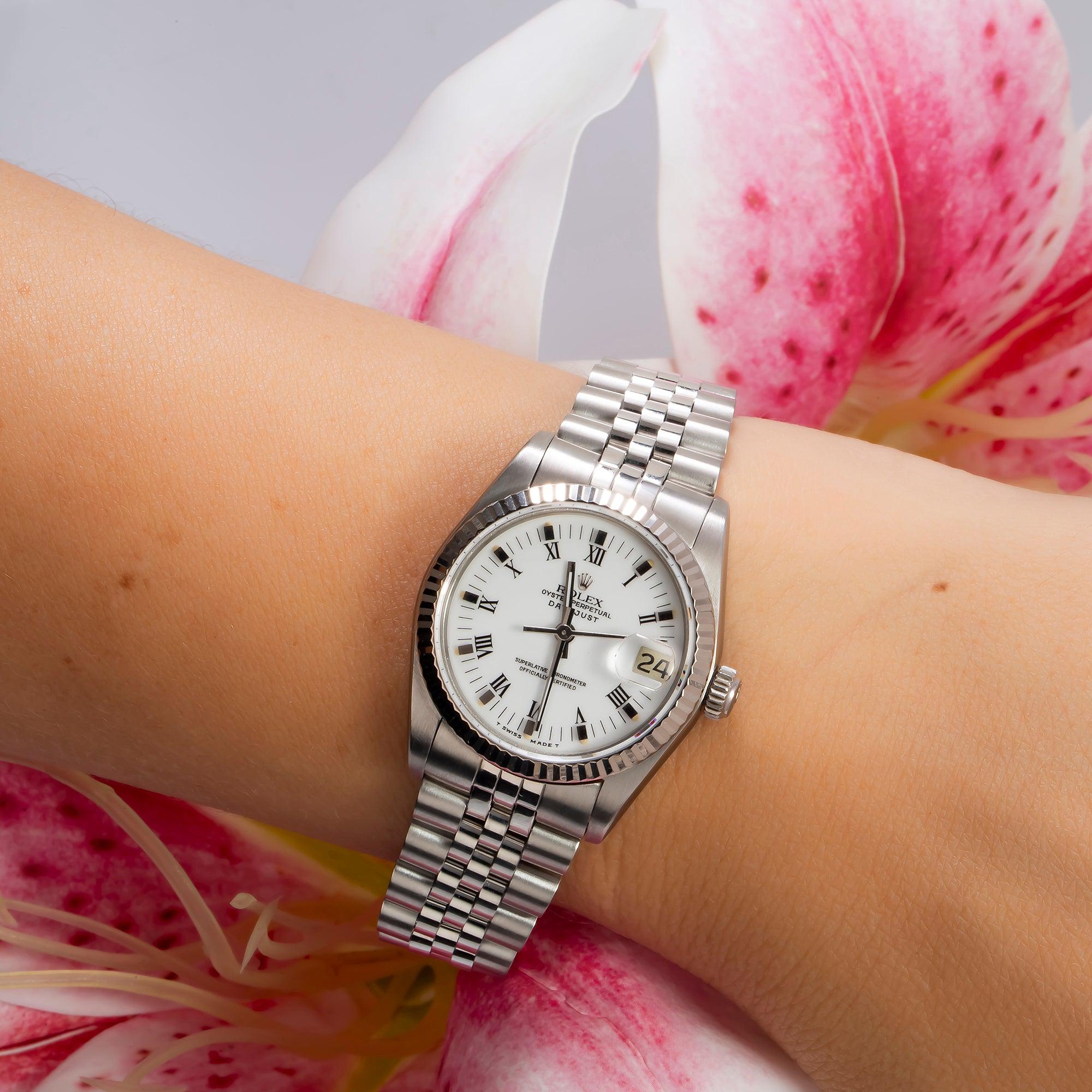Rolex Datejust 31MM 68274 White Roman Dial Fluted Bezel Stainless Steel Jubilee Bracelet