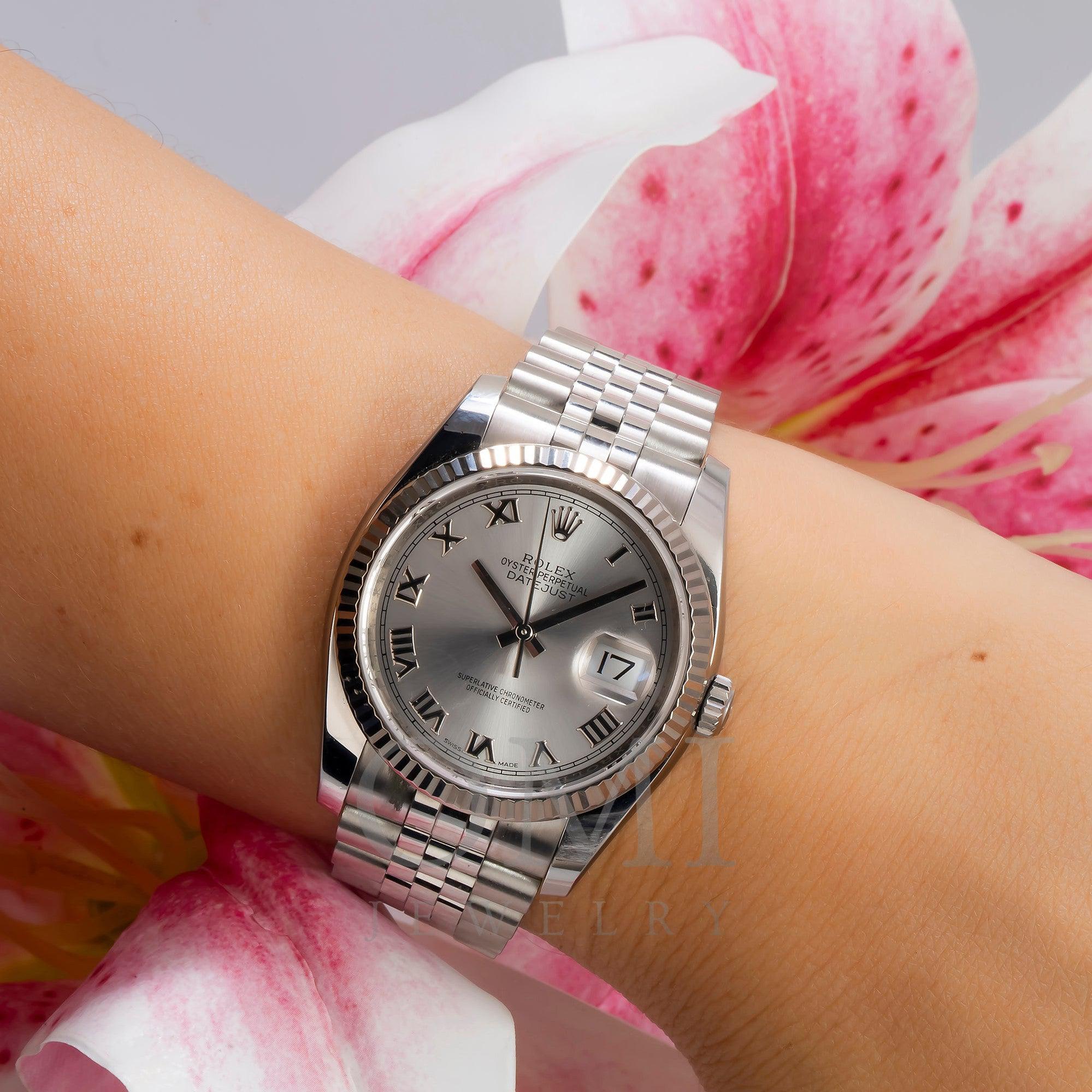 Rolex Datejust 36MM 116234 Silver Roman Dial Fluted Bezel Stainless Steel Jubilee Bracelet