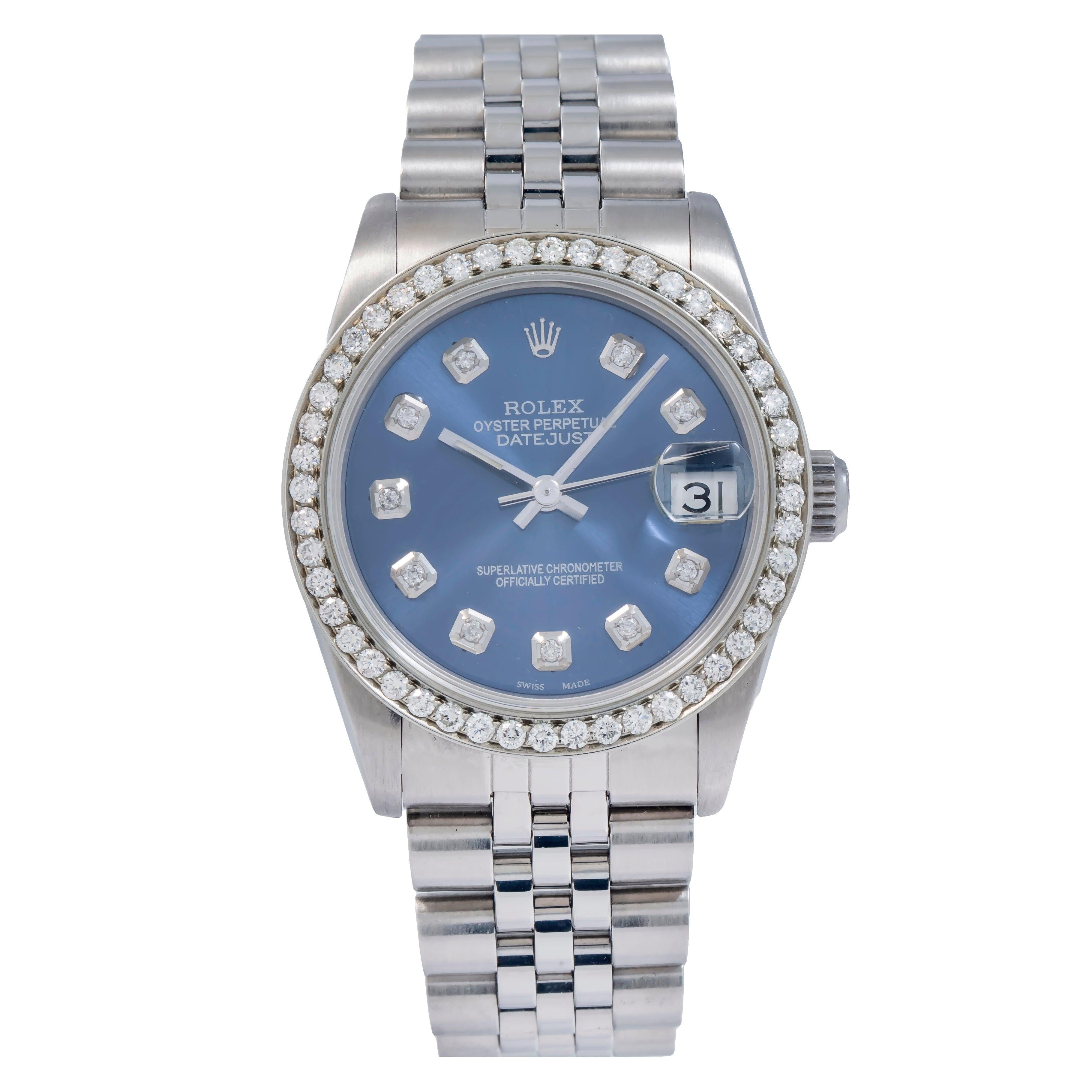Rolex Datejust 31MM 68274 Blue Diamond Dial Diamond Bezel Stainless Steel Jubilee Bracelet