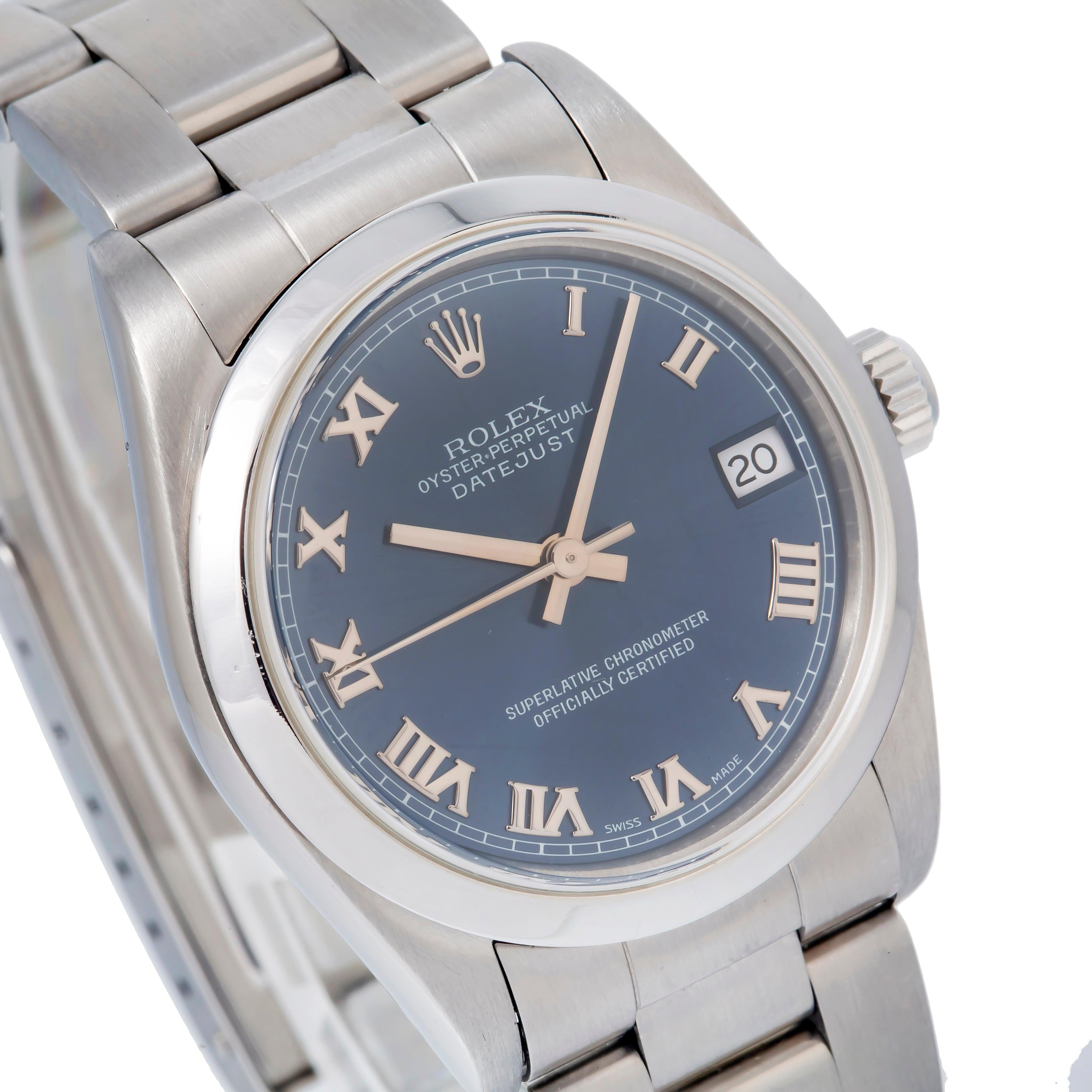 Rolex Datejust 31MM 6824 Blue Roman Dial Smooth Bezel Stainless Steel Oyster Bracelet