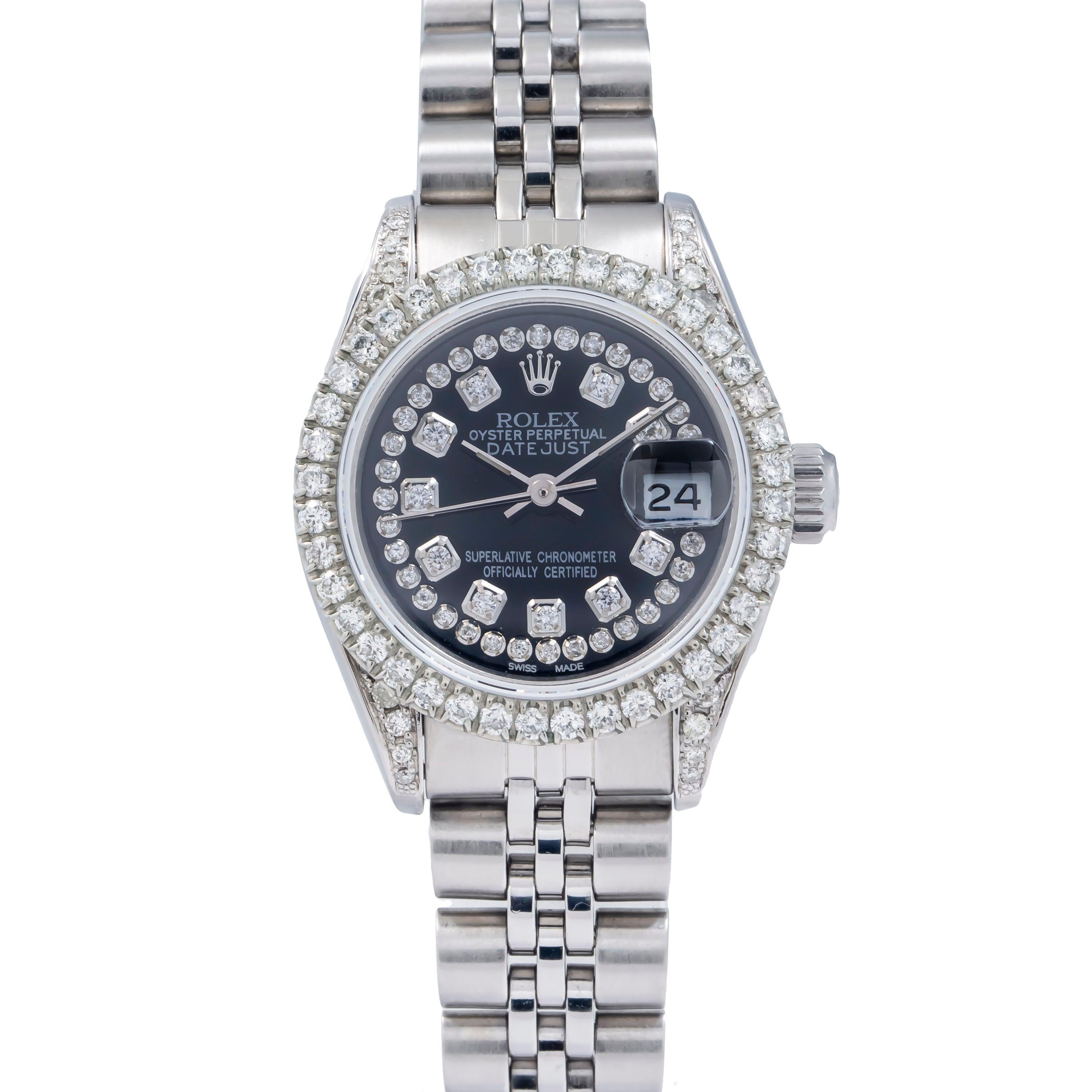 Rolex Datejust 26MM 69160 Black Diamond Dial Diamond Bezel Stainless Steel Jubilee Bracelet