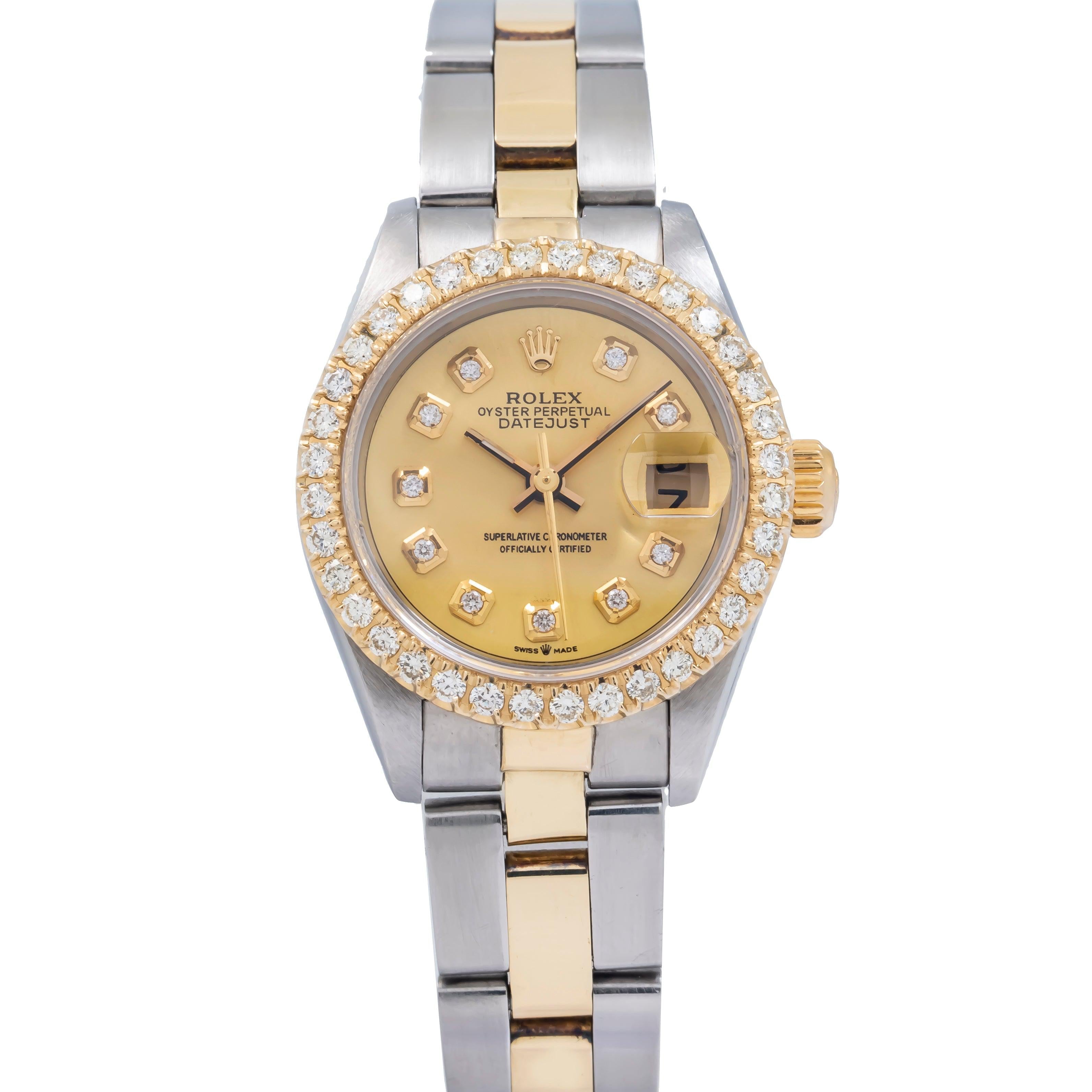 Rolex Datejust 26MM 6917 Champagne Diamond Dial Diamond Bezel Two Tone Oyster Bracelet