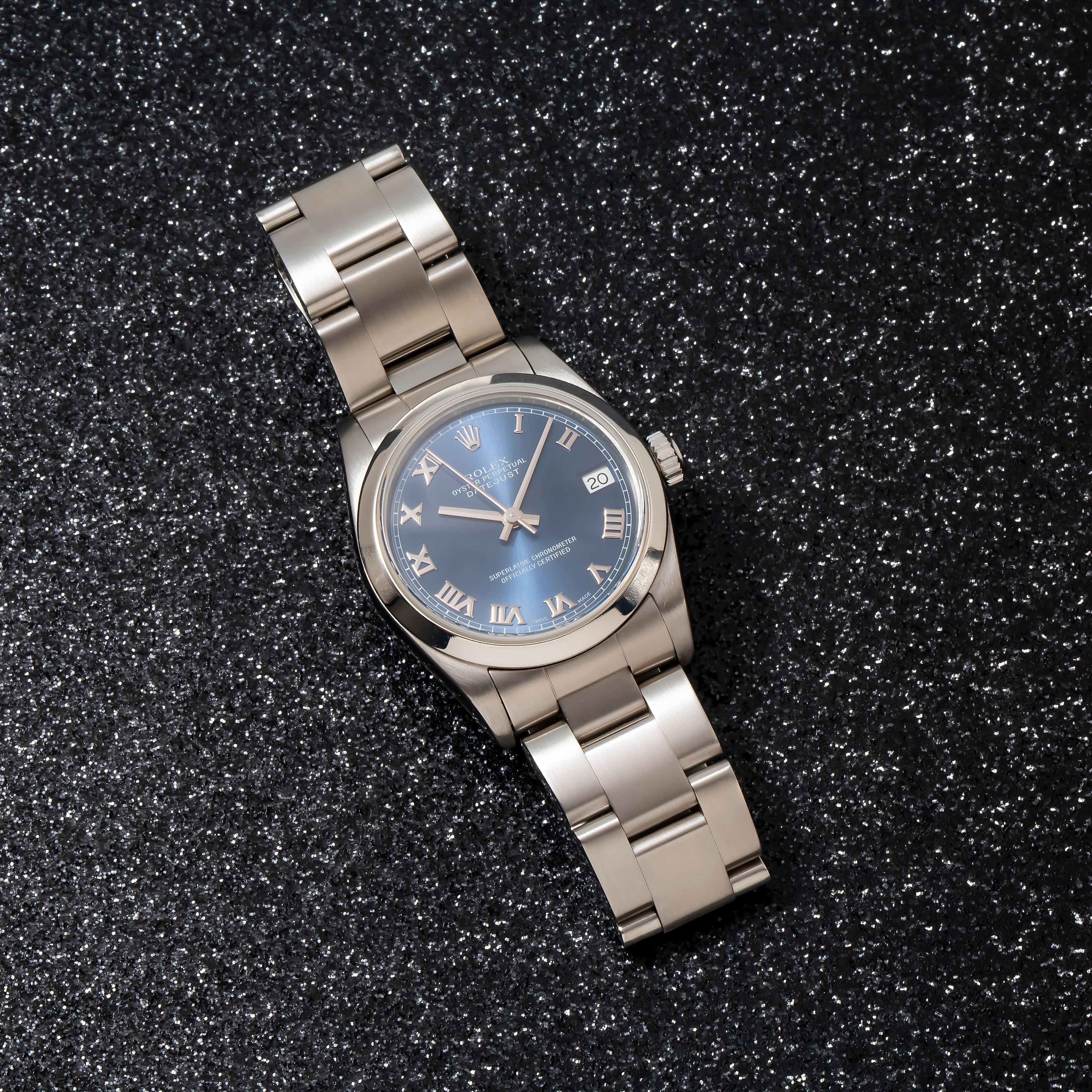 Rolex Datejust 31MM 68240 Blue Roman Dial Smooth Bezel Stainless Steel Oyster Bracelet