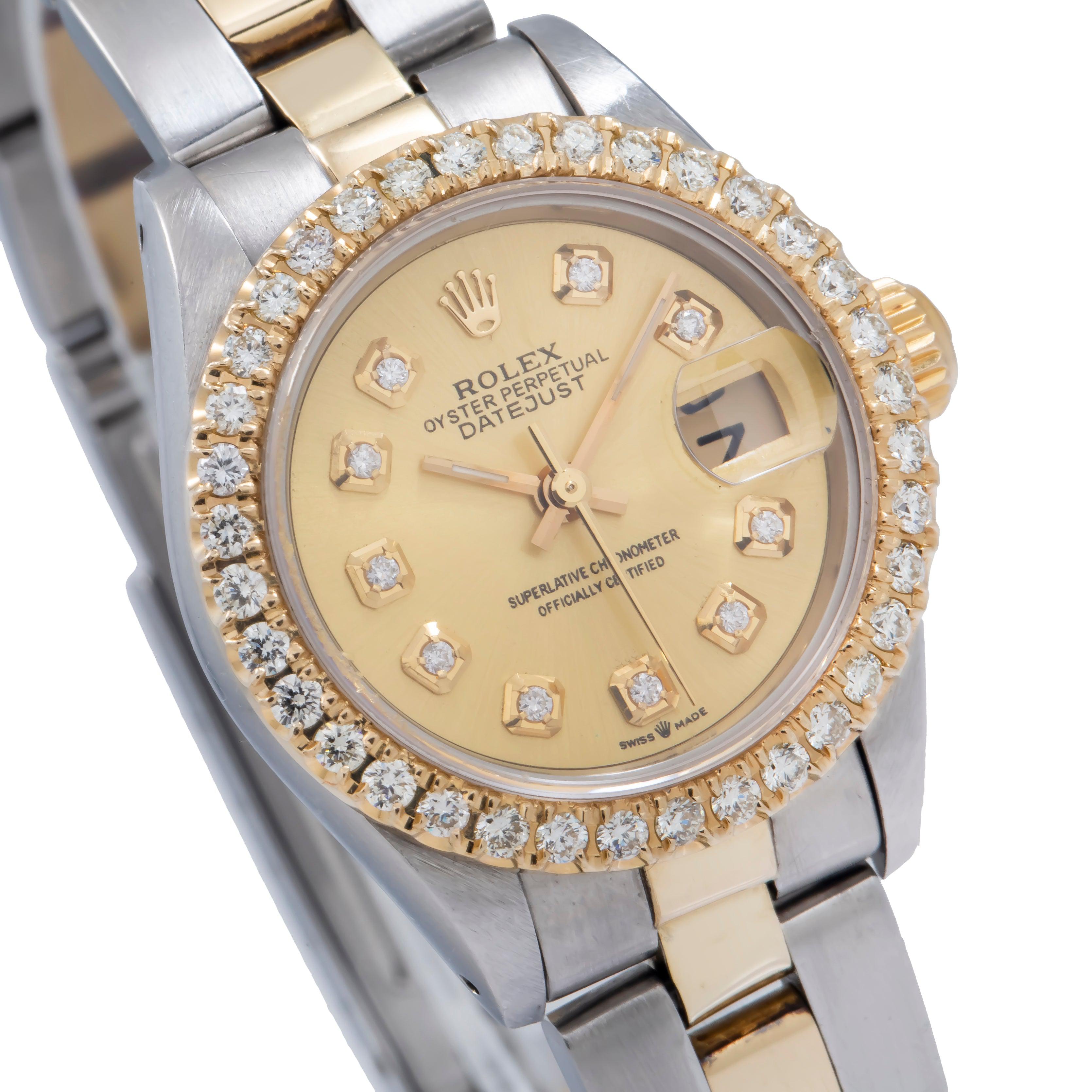 Rolex Datejust 26MM 6917 Champagne Diamond Dial Diamond Bezel Two Tone Yellow Gold Oyster Bracelet