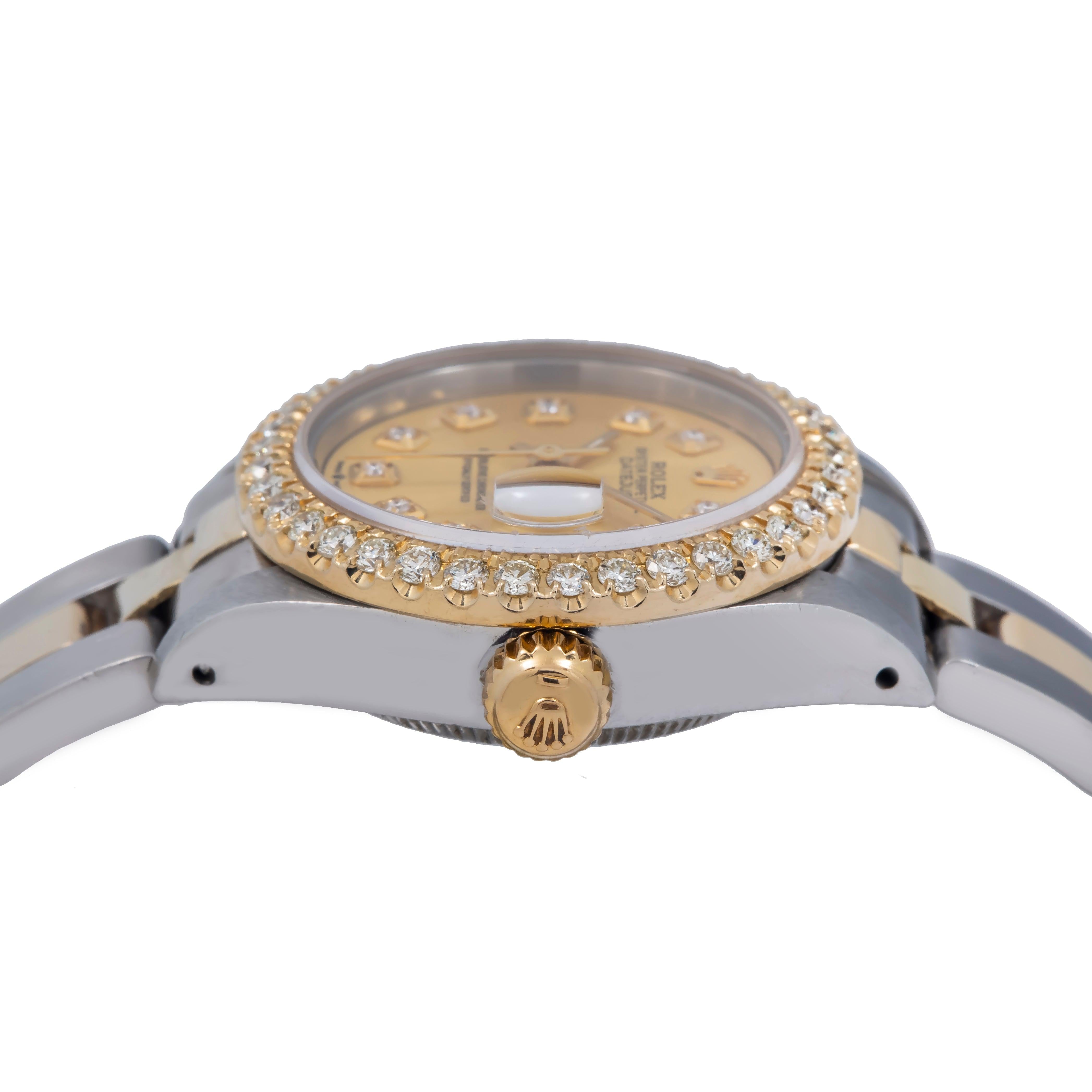 Rolex Datejust 26MM 6917 Champagne Diamond Dial Diamond Bezel Two Tone Yellow Gold Oyster Bracelet
