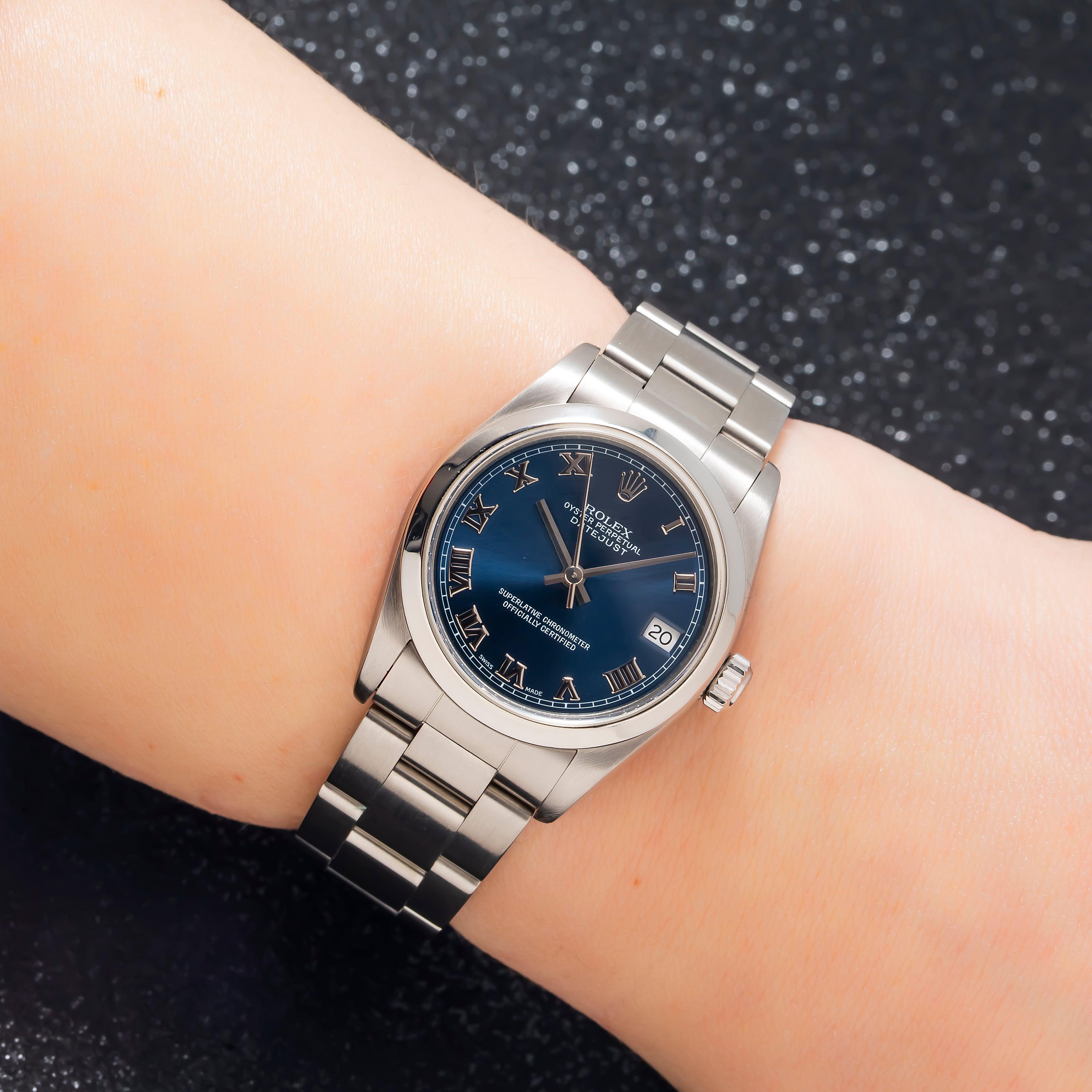 Rolex Datejust 31MM 68240 Blue Roman Dial Smooth Bezel Stainless Steel Oyster Bracelet