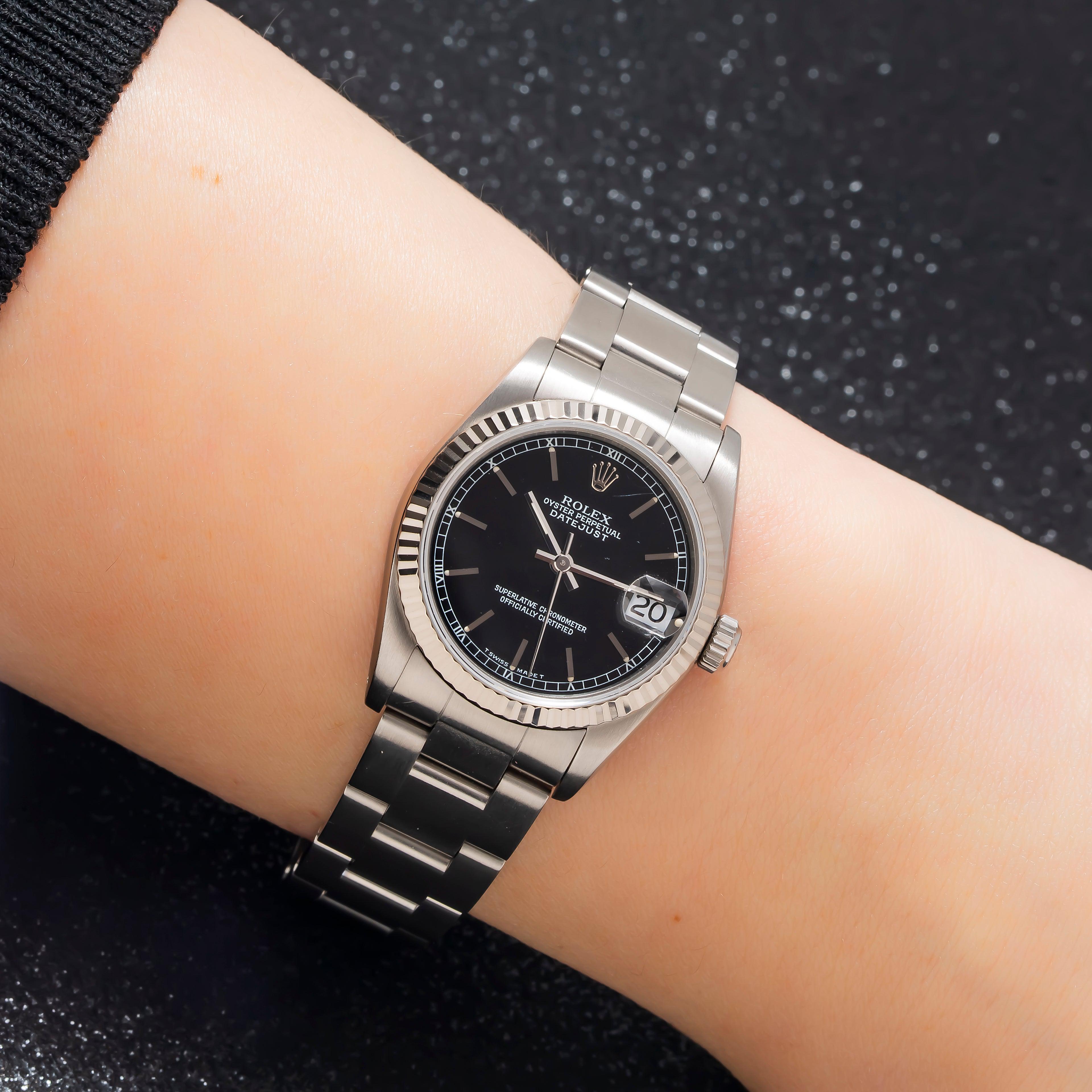 Rolex Datejust 31MM 68274 Black Dial Fluted Bezel Stainless Steel Oyster Bracelet