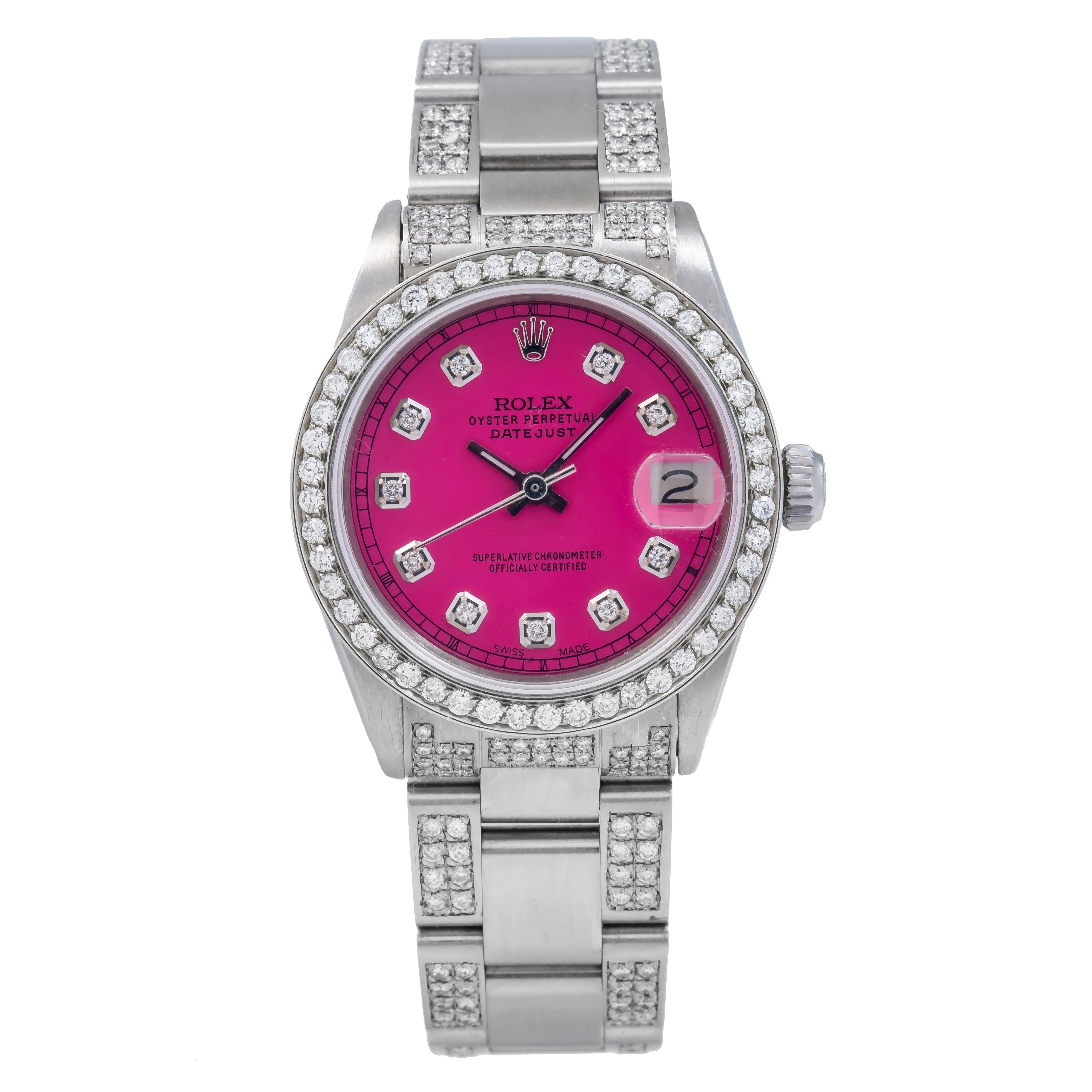 Rolex Datejust 31MM 68240 Pink Diamond Dial Diamond Bezel Stainless Steel Semi Diamond Oyster Bracelet