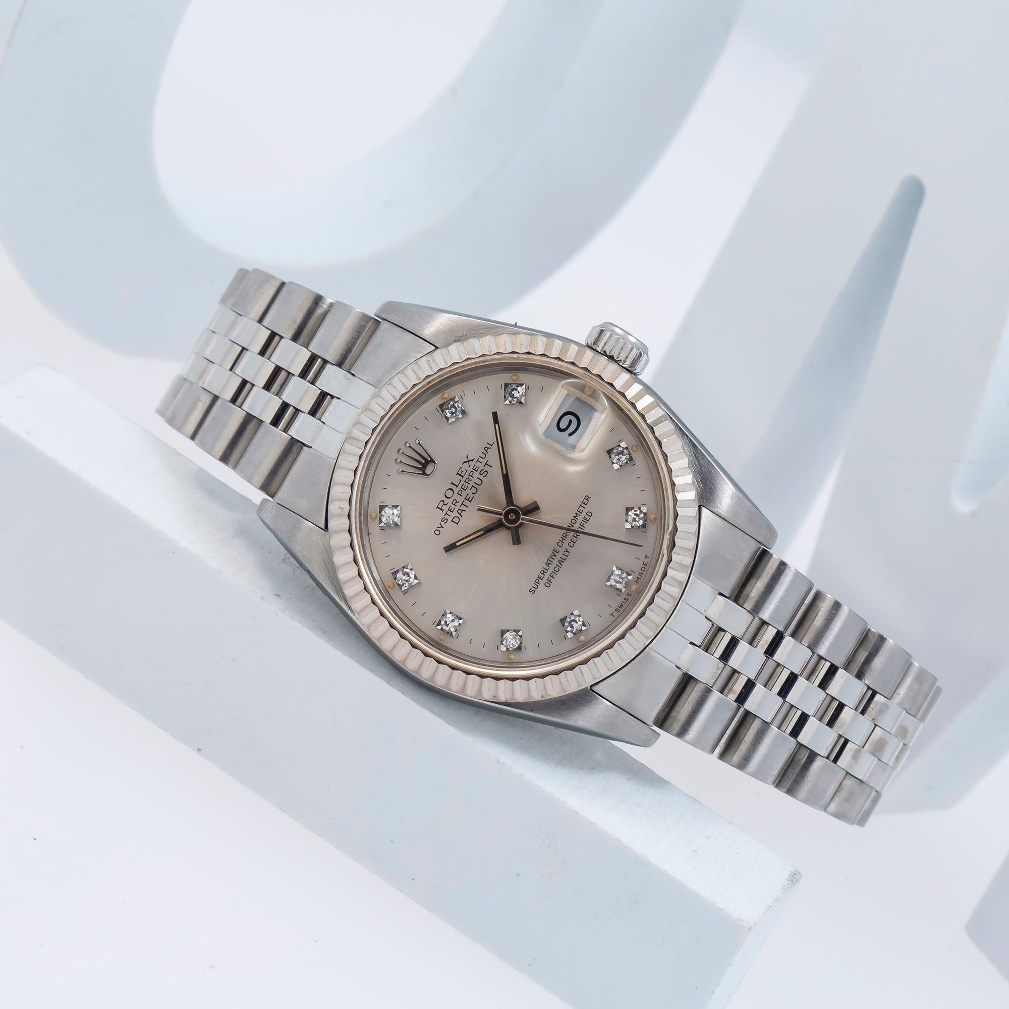 Rolex Datejust 31MM 78274 Silver Diamond Dial Fluted Bezel Stainless Steel Jubilee Bracelet