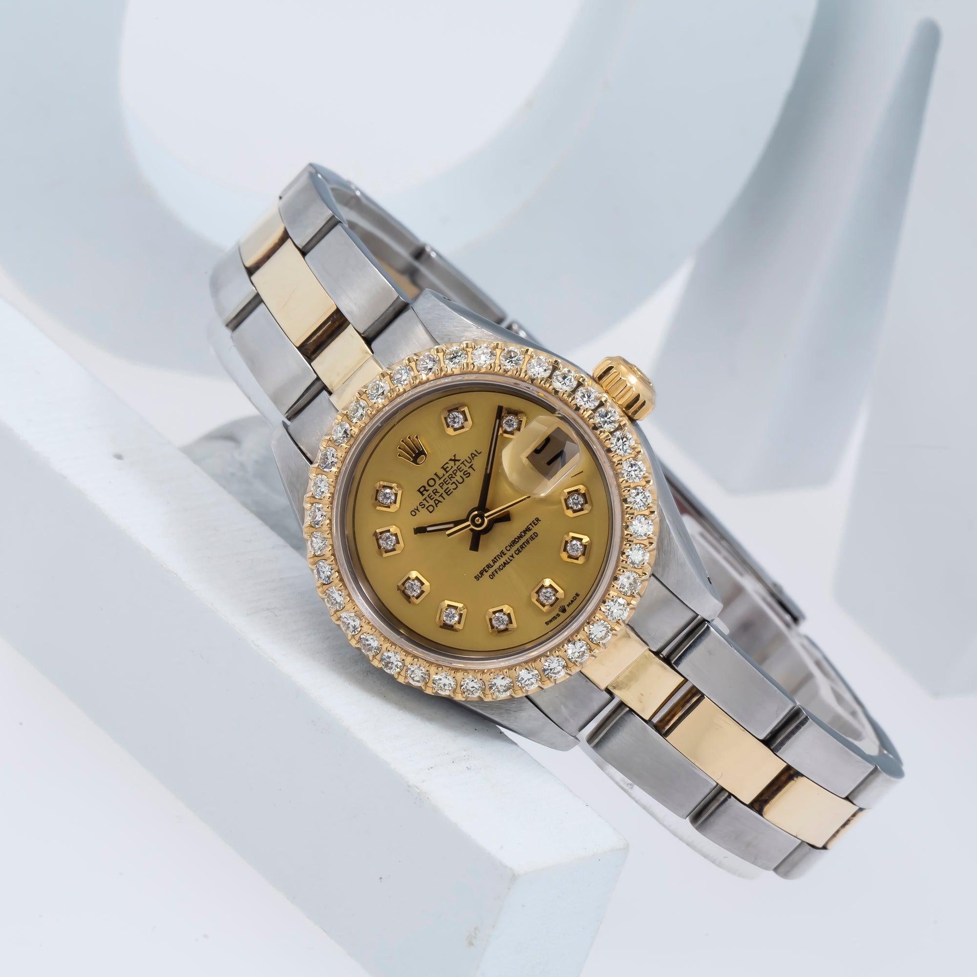 Rolex Datejust 26MM 6917 Champagne Diamond Dial Diamond Bezel Two Tone Yellow Gold Oyster Bracelet