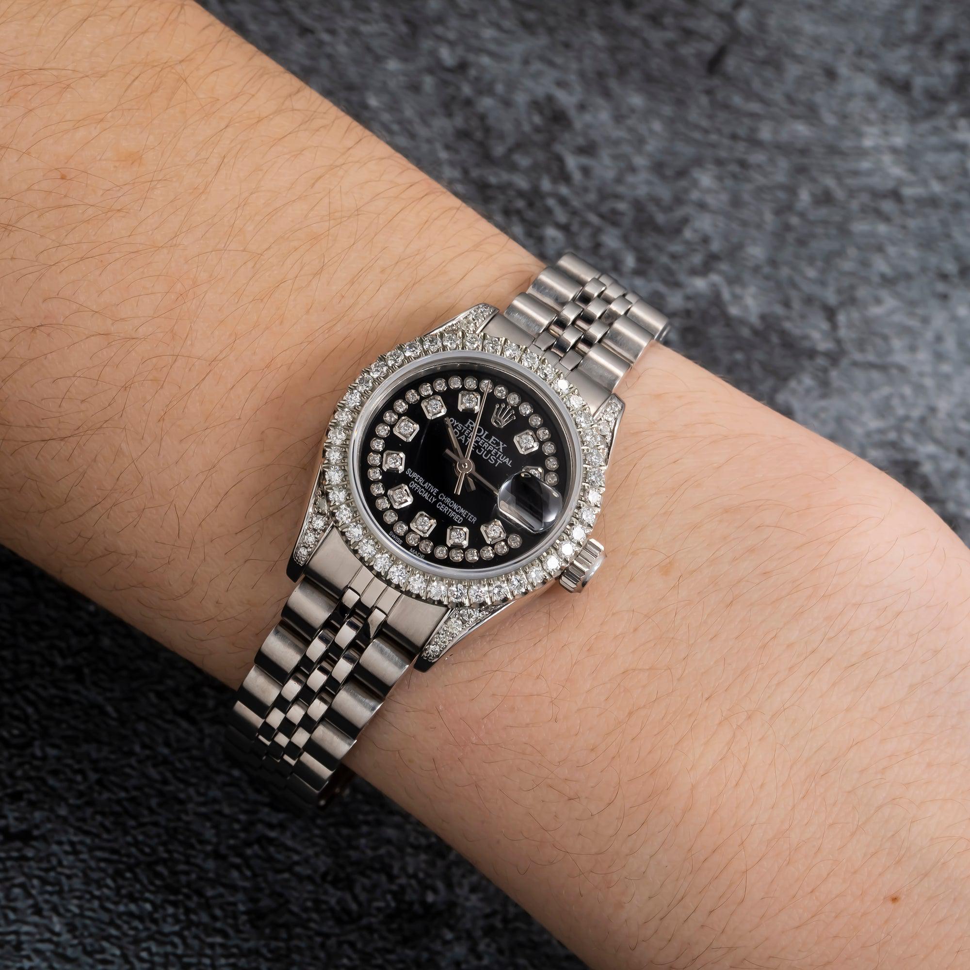 Rolex Datejust 26MM 69160 Black Diamond Dial Diamond Bezel Stainless Steel Jubilee Bracelet