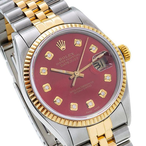 Two Tone Rolex Datejust 16013 36mm Red Dial