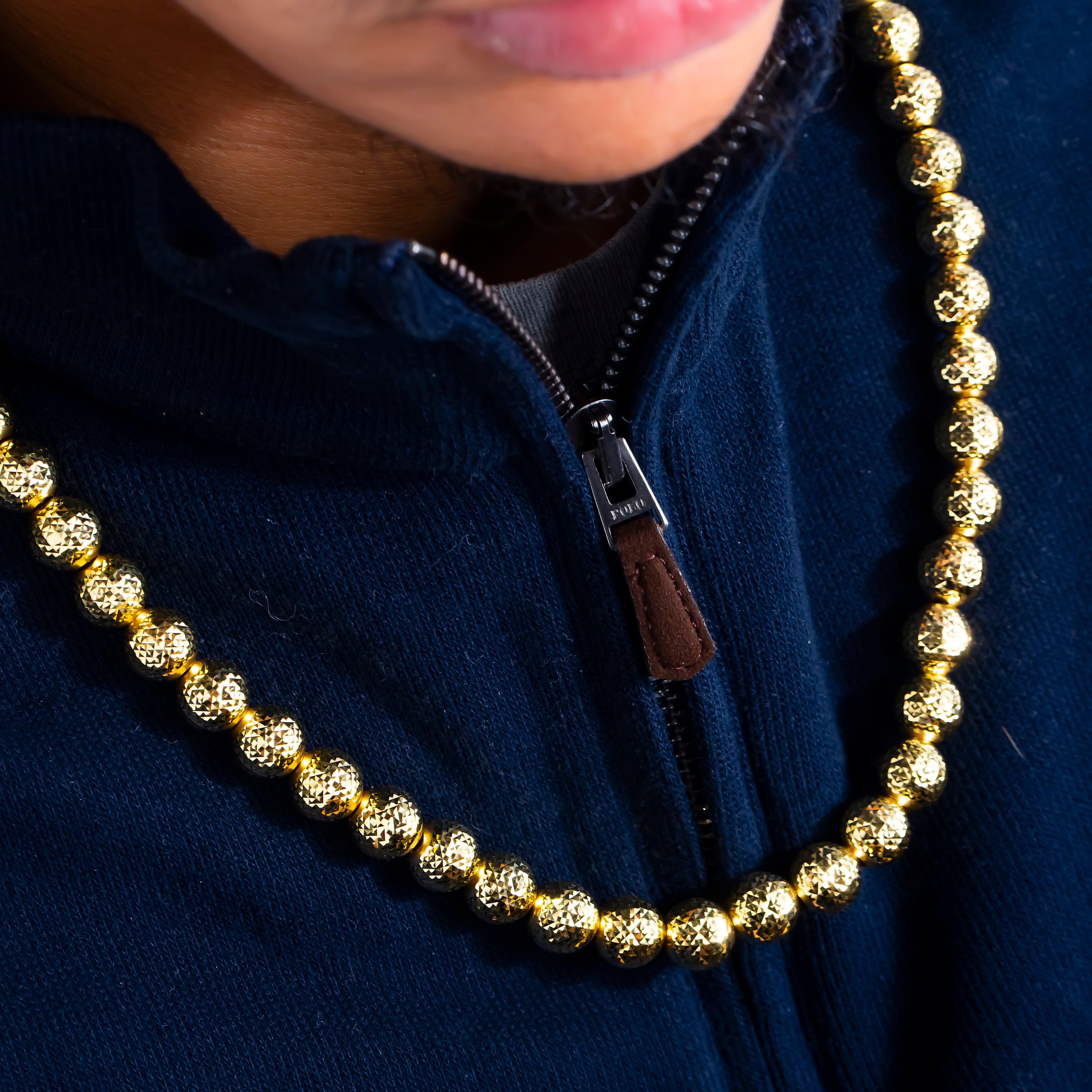 10K GOLD 9.97MM SOLID MOON BEAD CHAIN