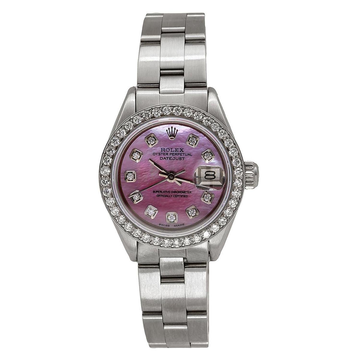 Rolex Datejust 26MM 69160 Pink Mother of Pearl Diamond Dial Diamond Bezel Stainless Steel Oyster Bracelet 1.3ct