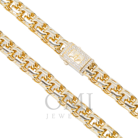 10K GOLD 9.75MM SOLID BYZANTINE CHAIN WITH DIAMOND CLASP
