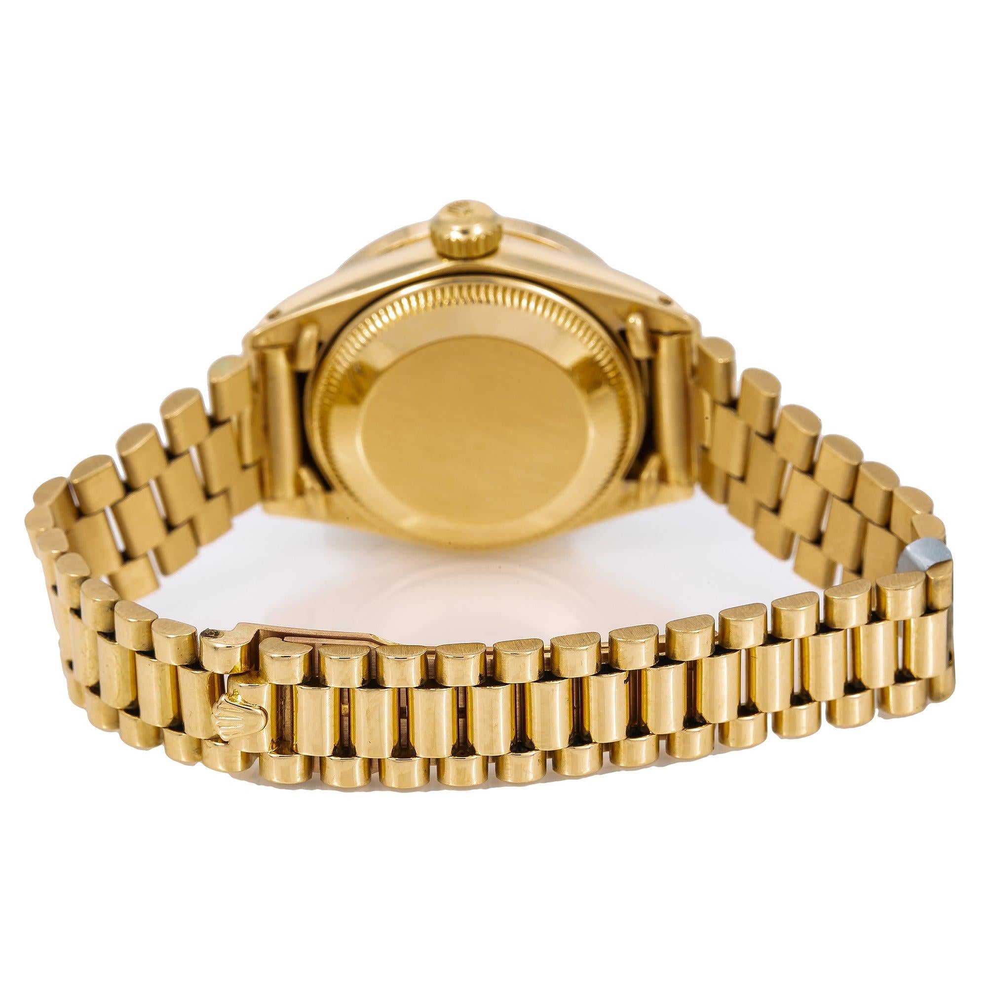 Rolex Datejust 26MM 69178 Turquoise Diamond Dial Diamond Bezel 18K Yellow Gold President Bracelet