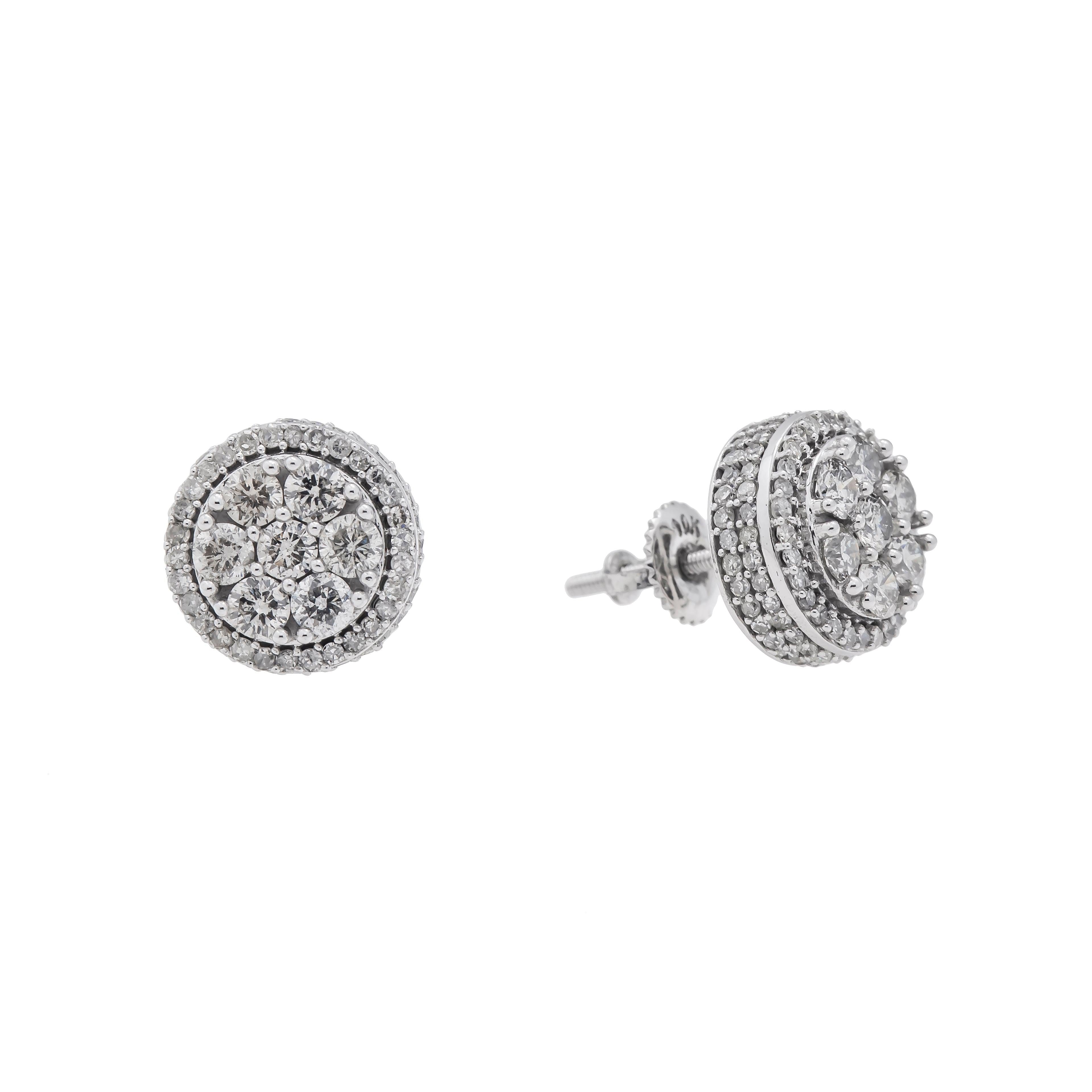 10K GOLD ROUND DIAMOND CLUSTER EARRINGS 1.41 CTW