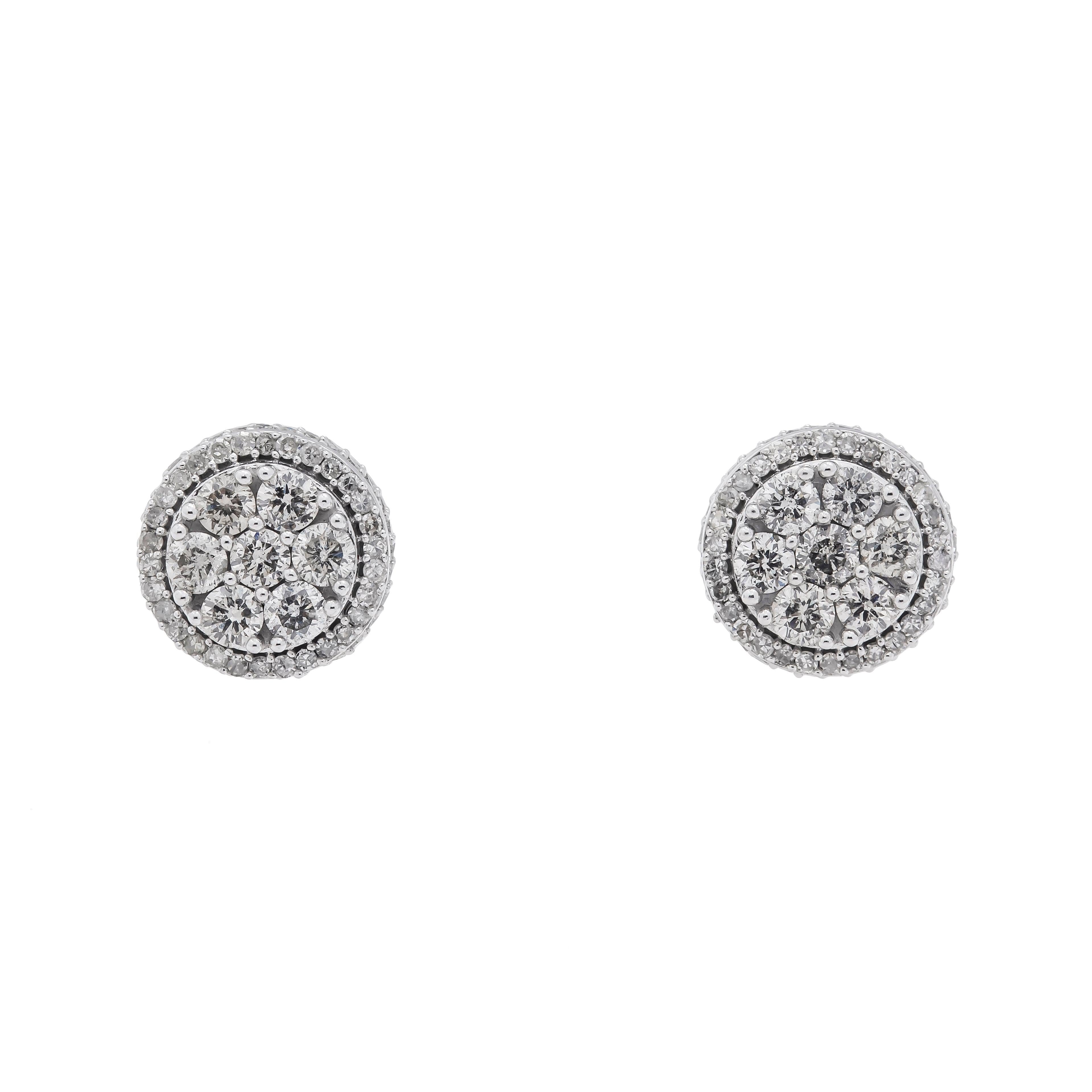 10K GOLD ROUND DIAMOND CLUSTER EARRINGS 1.41 CTW