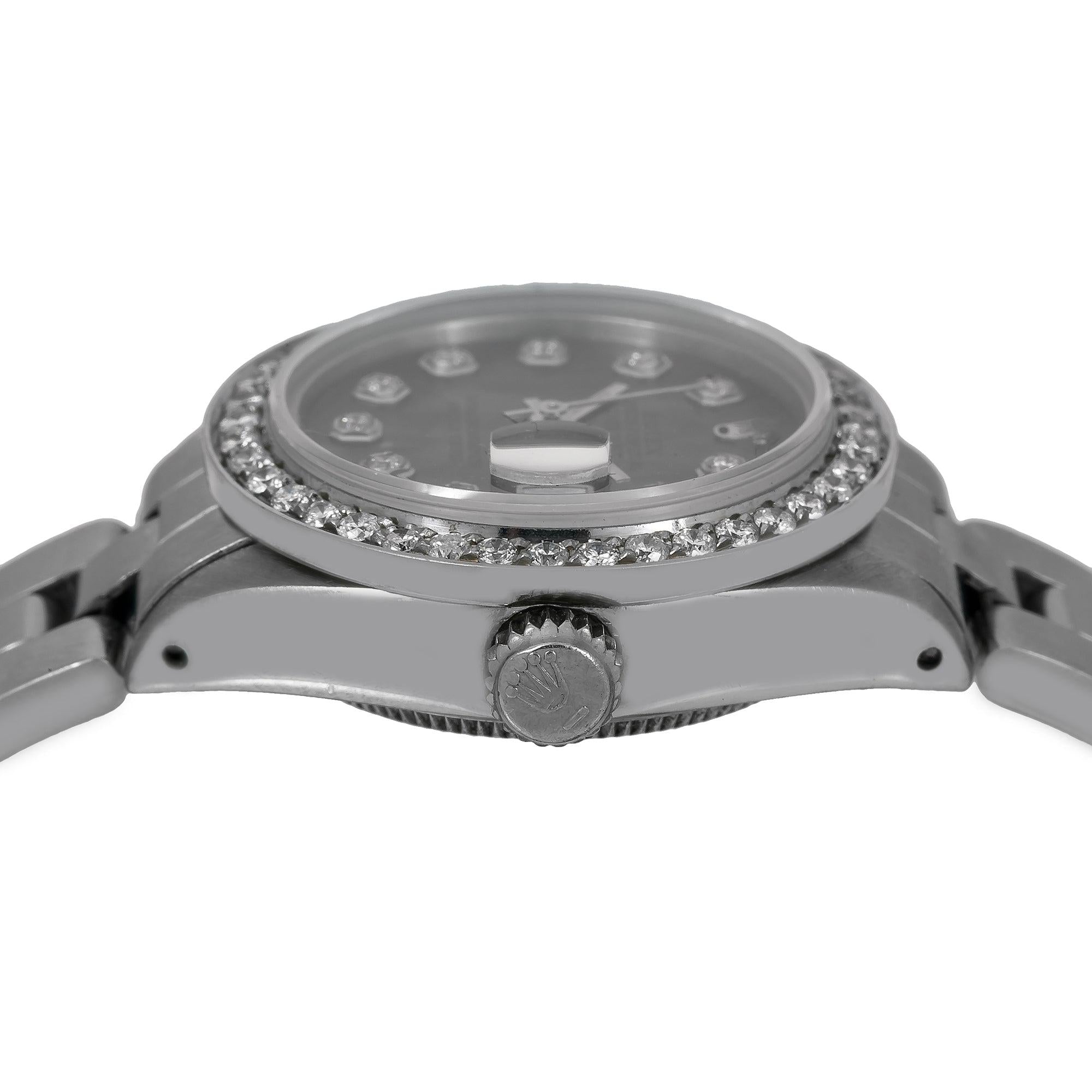 Rolex Datejust 26MM 69160 Black Mother of Pearl Diamond Dial Diamond Bezel Stainless Steel Oyster Bracelet 0.9ct
