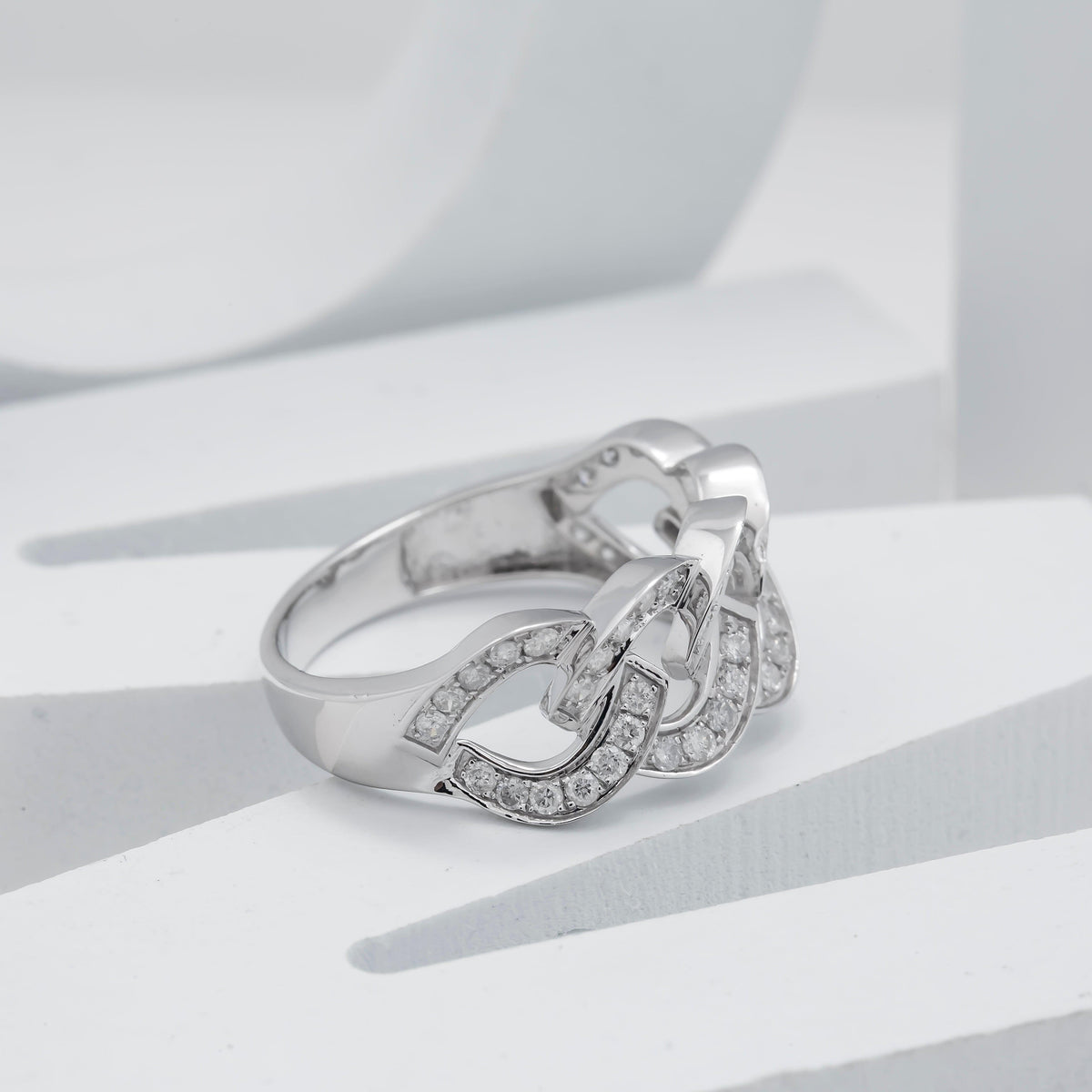 14K GOLD ROUND DIAMOND OPEN LINK RING 0.85 CT