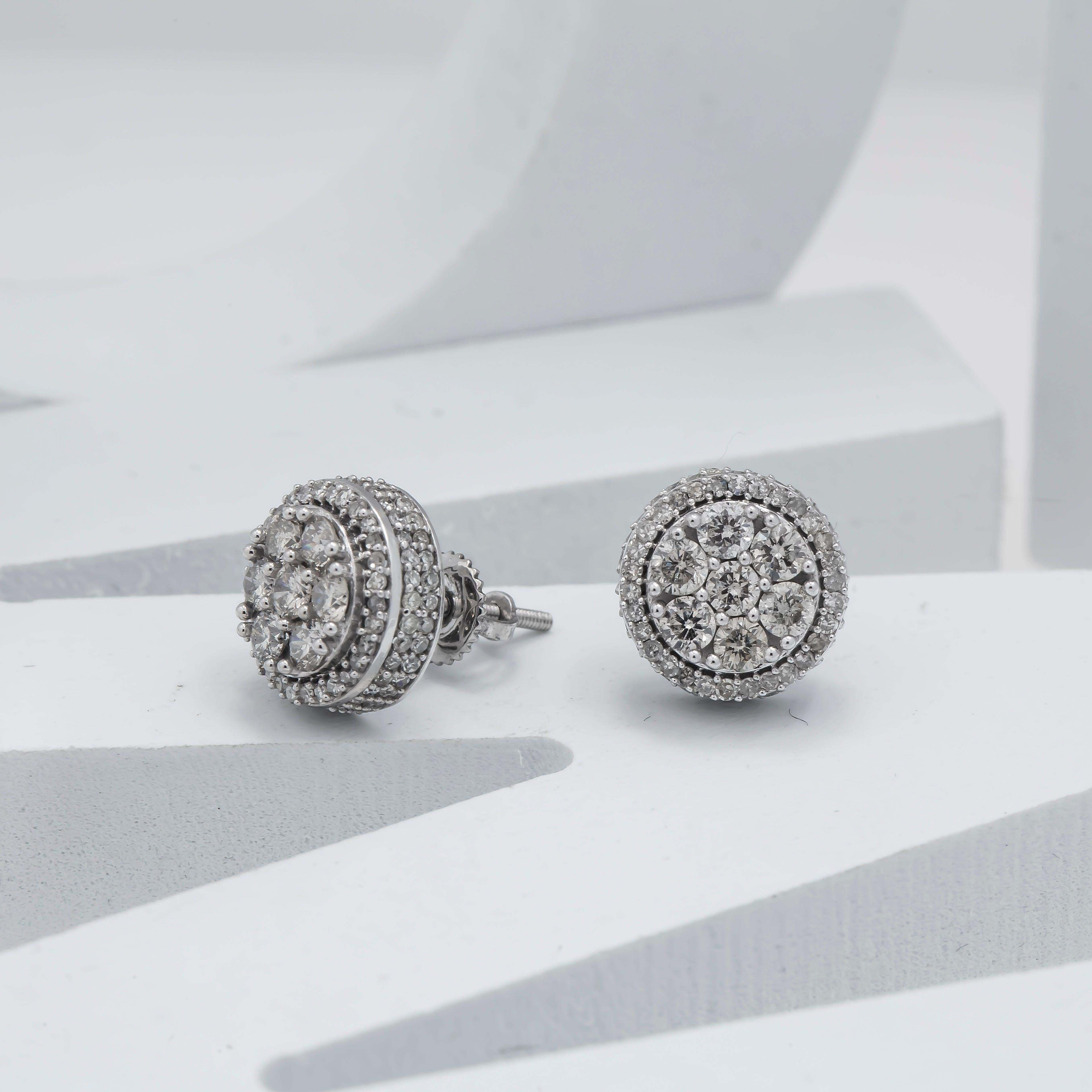 10K GOLD ROUND DIAMOND CLUSTER EARRINGS 1.41 CTW