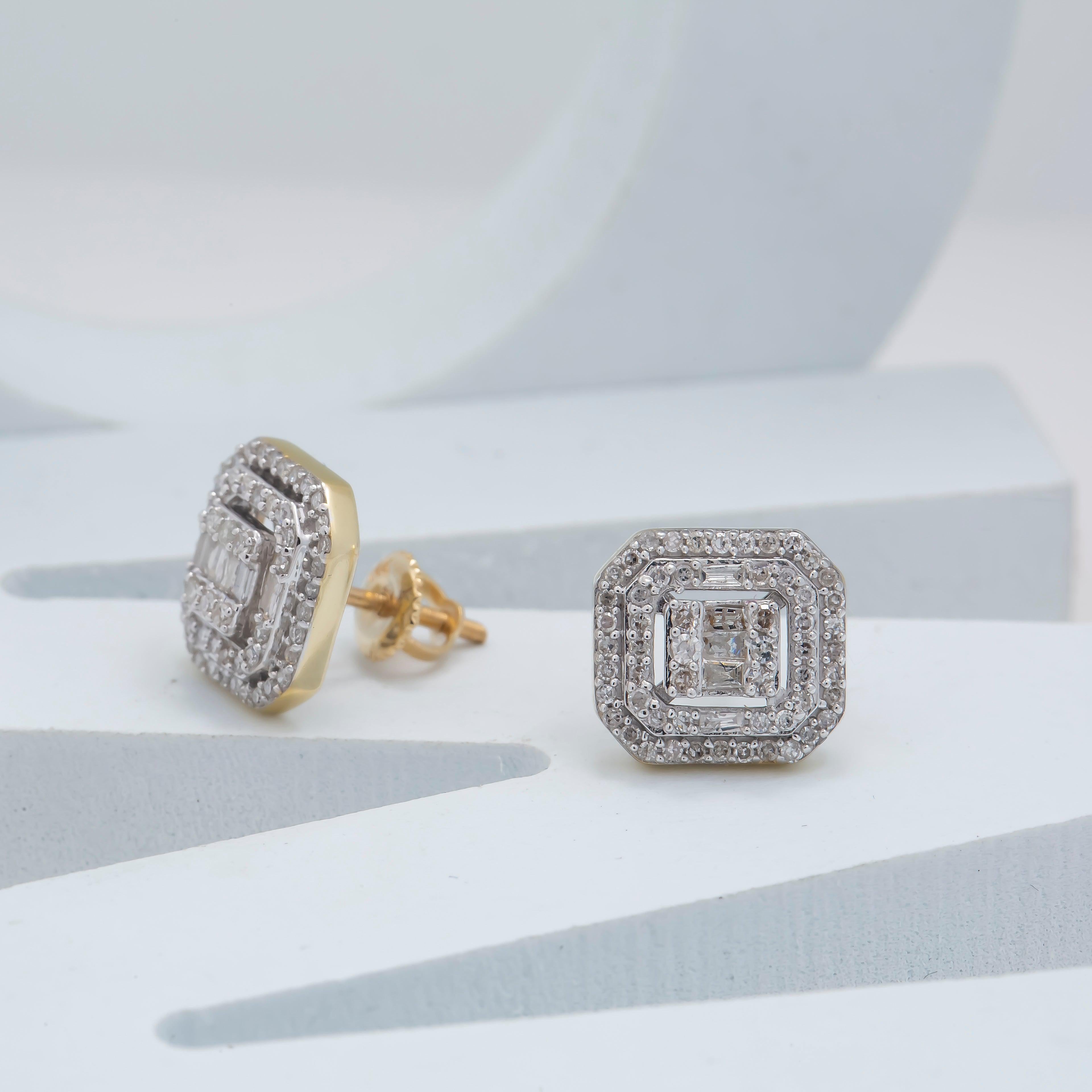 14K GOLD BAGUETTE AND ROUND DIAMOND EARRINGS 0.50 CTW