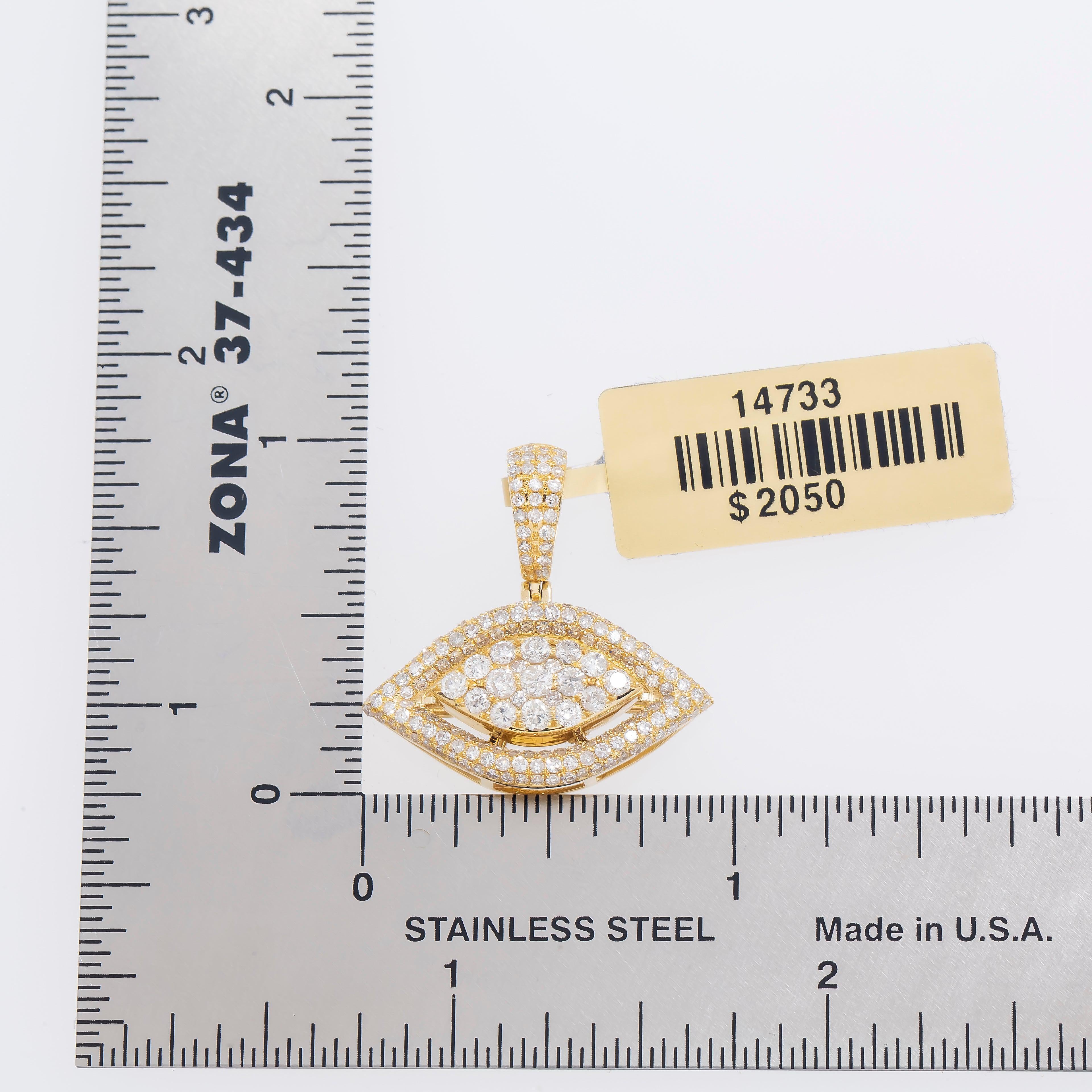 14K GOLD ROUND DIAMOND EYE PENDANT 1.26 CT