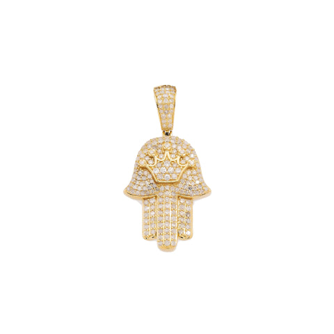 14K GOLD DIAMOND HAMSA WITH CROWN PENDANT 1.11 CT