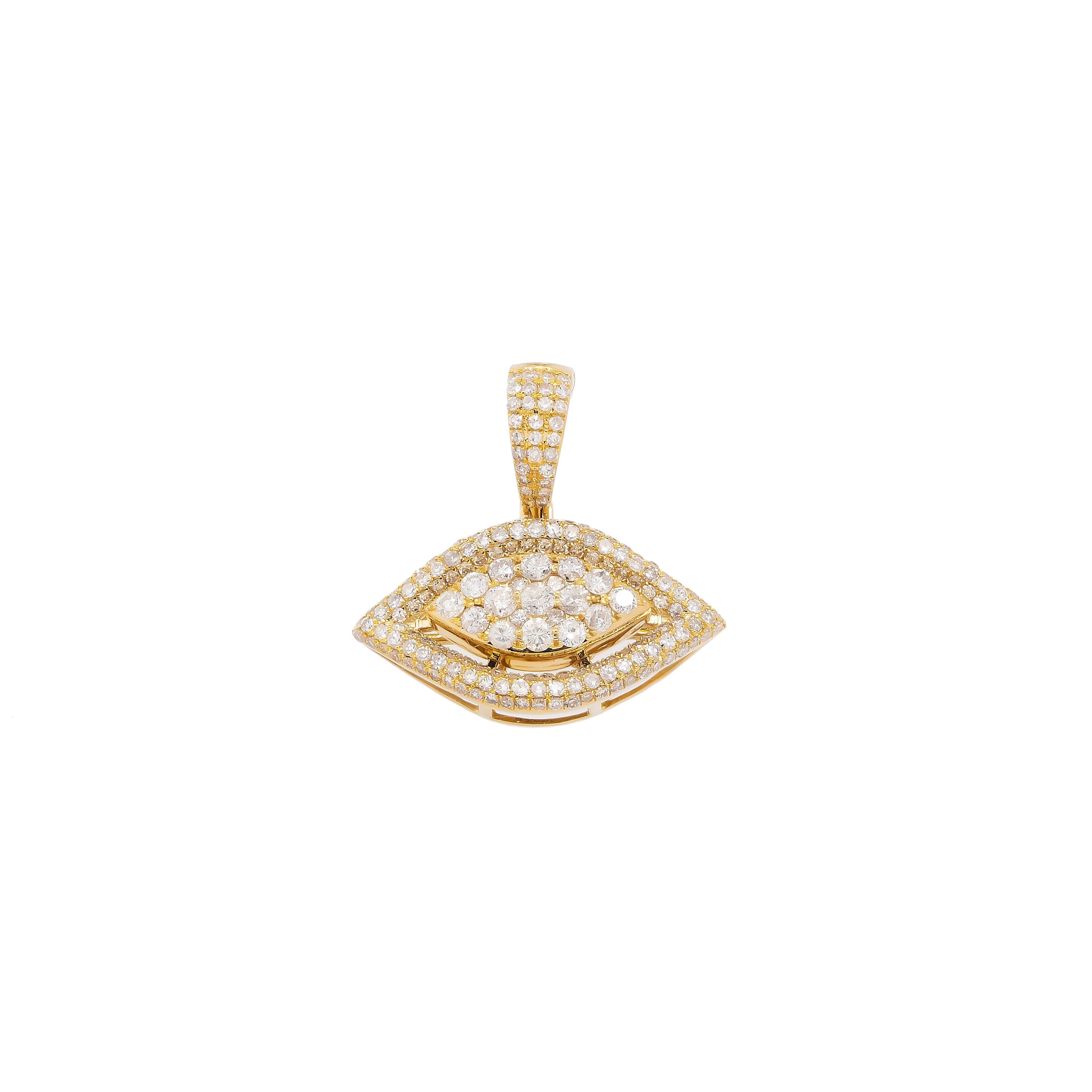 14K GOLD ROUND DIAMOND EYE PENDANT 1.26 CT