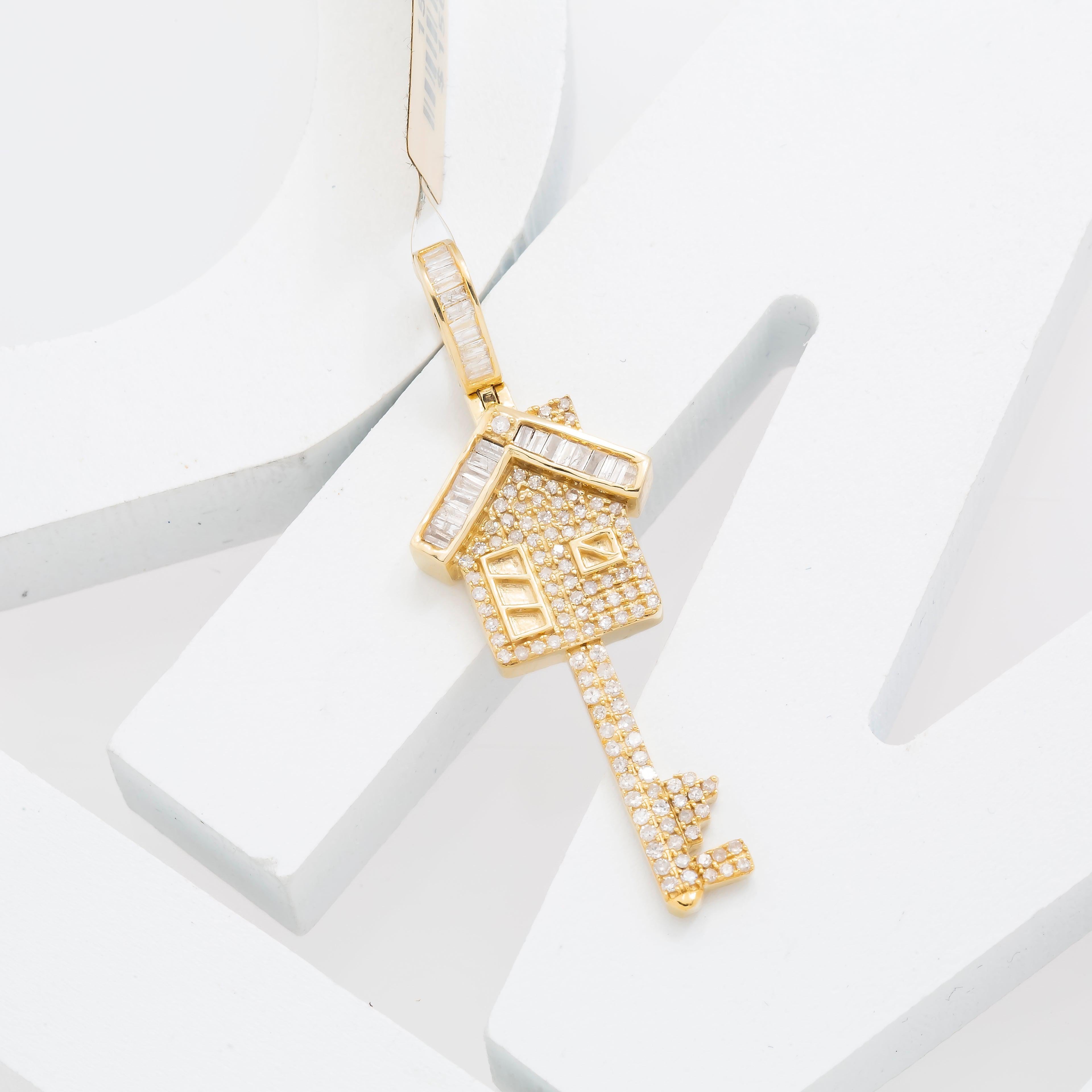 14K GOLD BAGUETTE DIAMOND HOUSE KEY PENDANT 0.69 CT