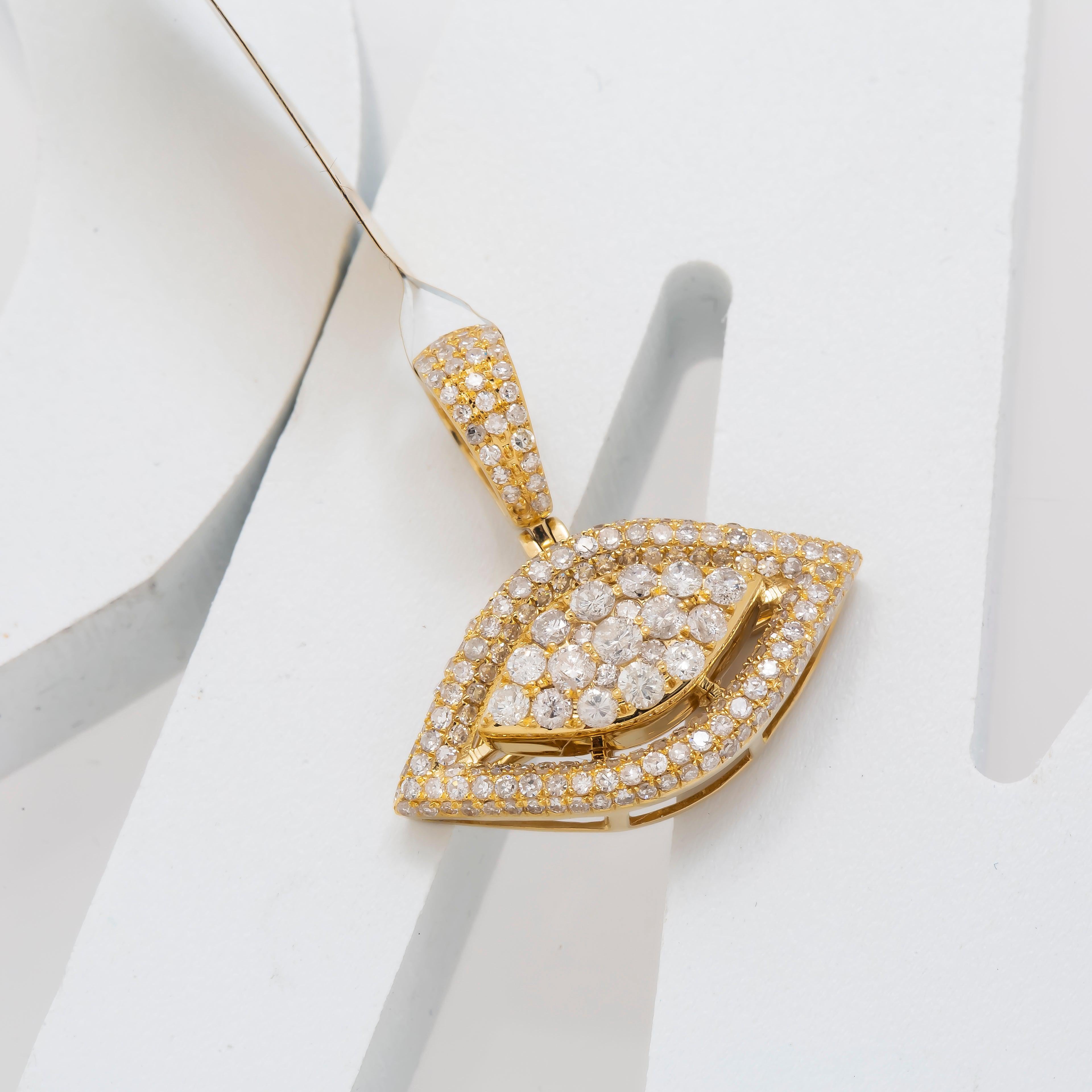 14K GOLD ROUND DIAMOND EYE PENDANT 1.26 CT