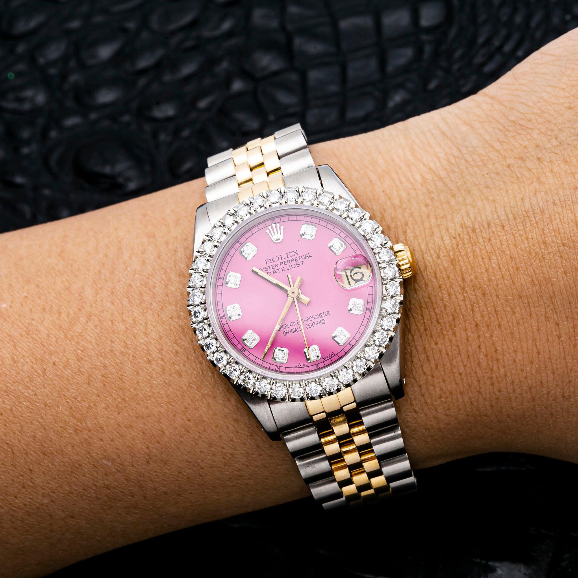 Rolex Datejust 31MM 6824 Pink Diamond Dial Diamond Bezel Two Tone Yellow Gold Jubilee Bracelet