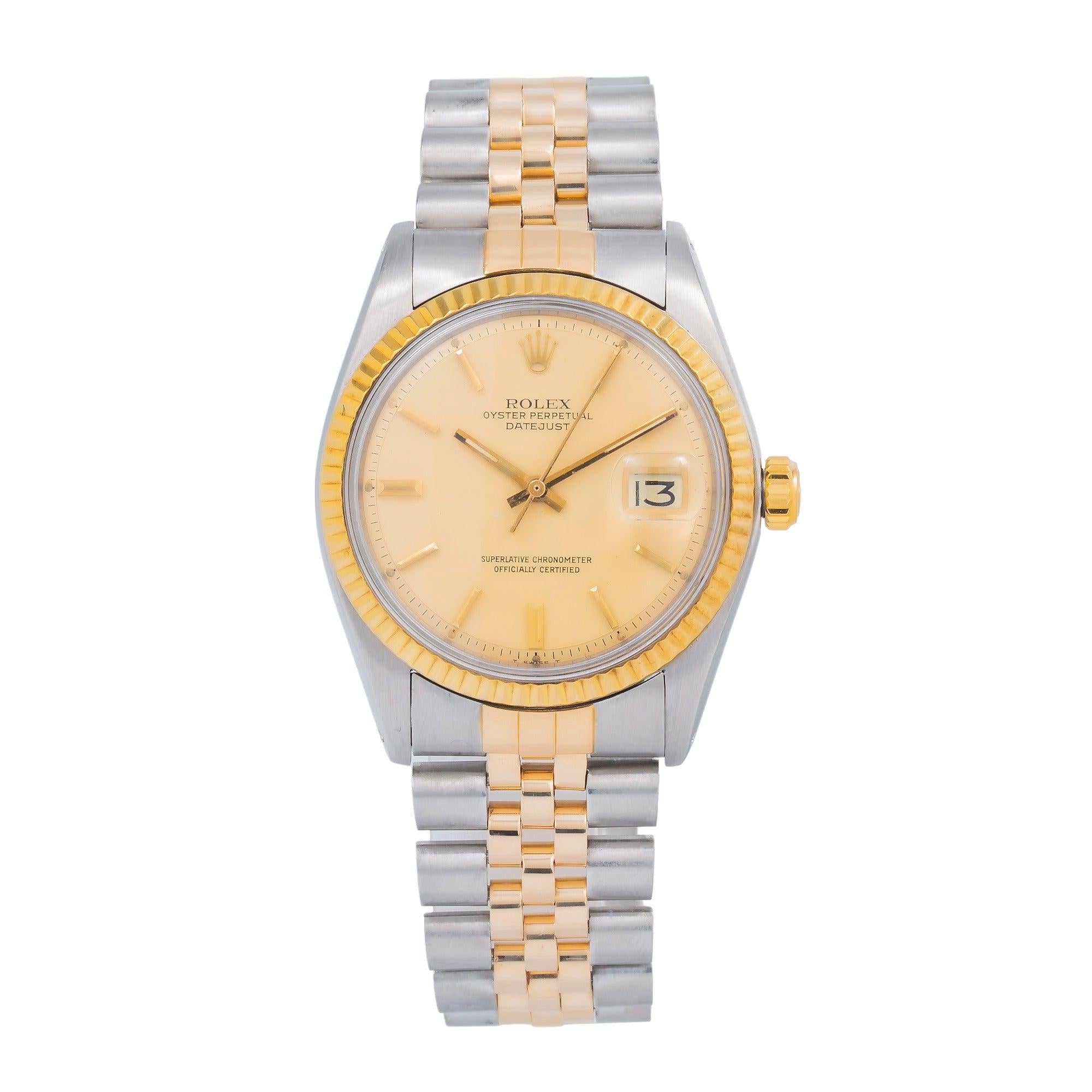 Rolex Datejust 36MM 1601 Champagne Dial Yellow Gold Fluted Bezel Two Tone Jubilee Bracelet