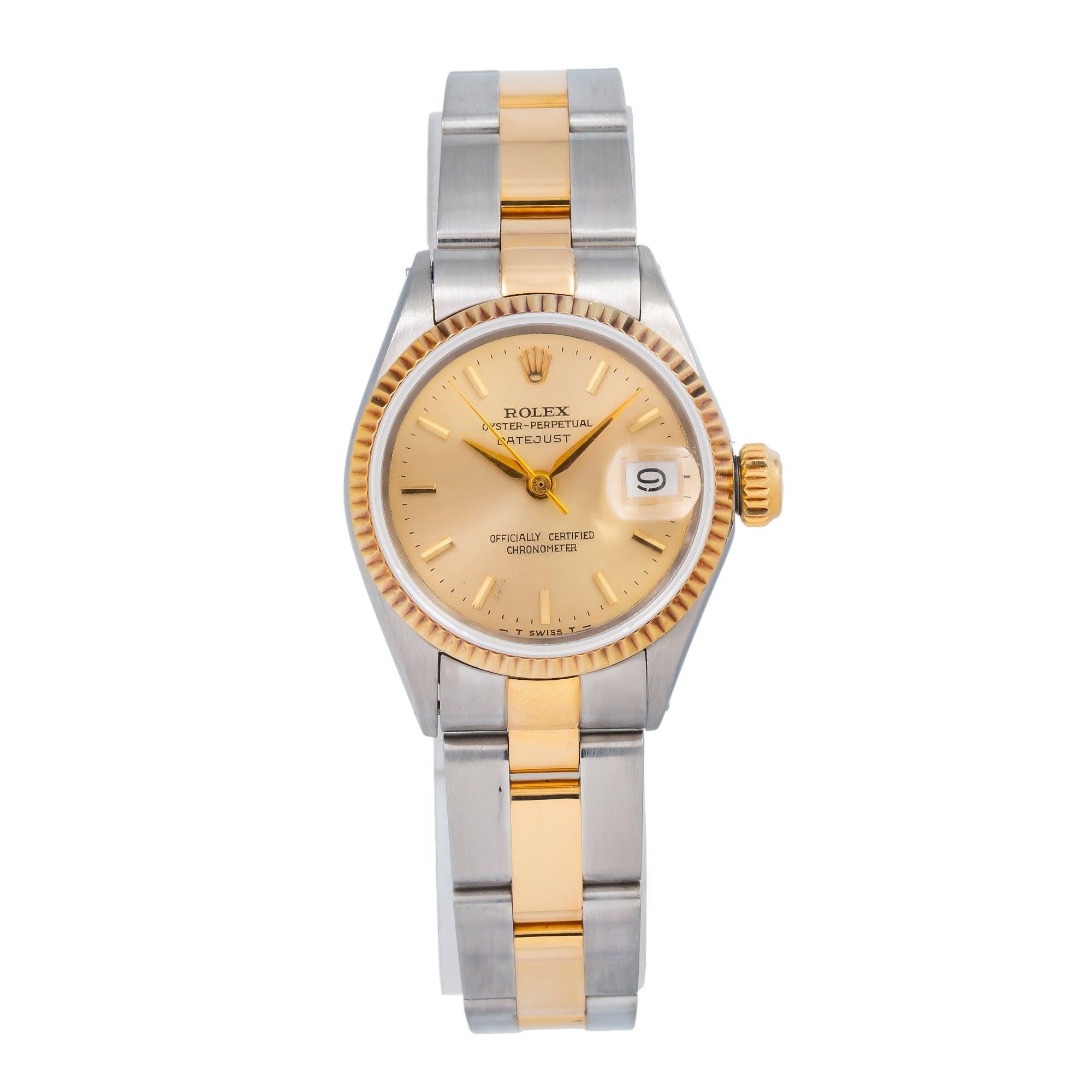 Rolex Datejust 26MM 69173 Champagne Dial Yellow Gold Fluted Bezel Two Tone Oyster Bracelet