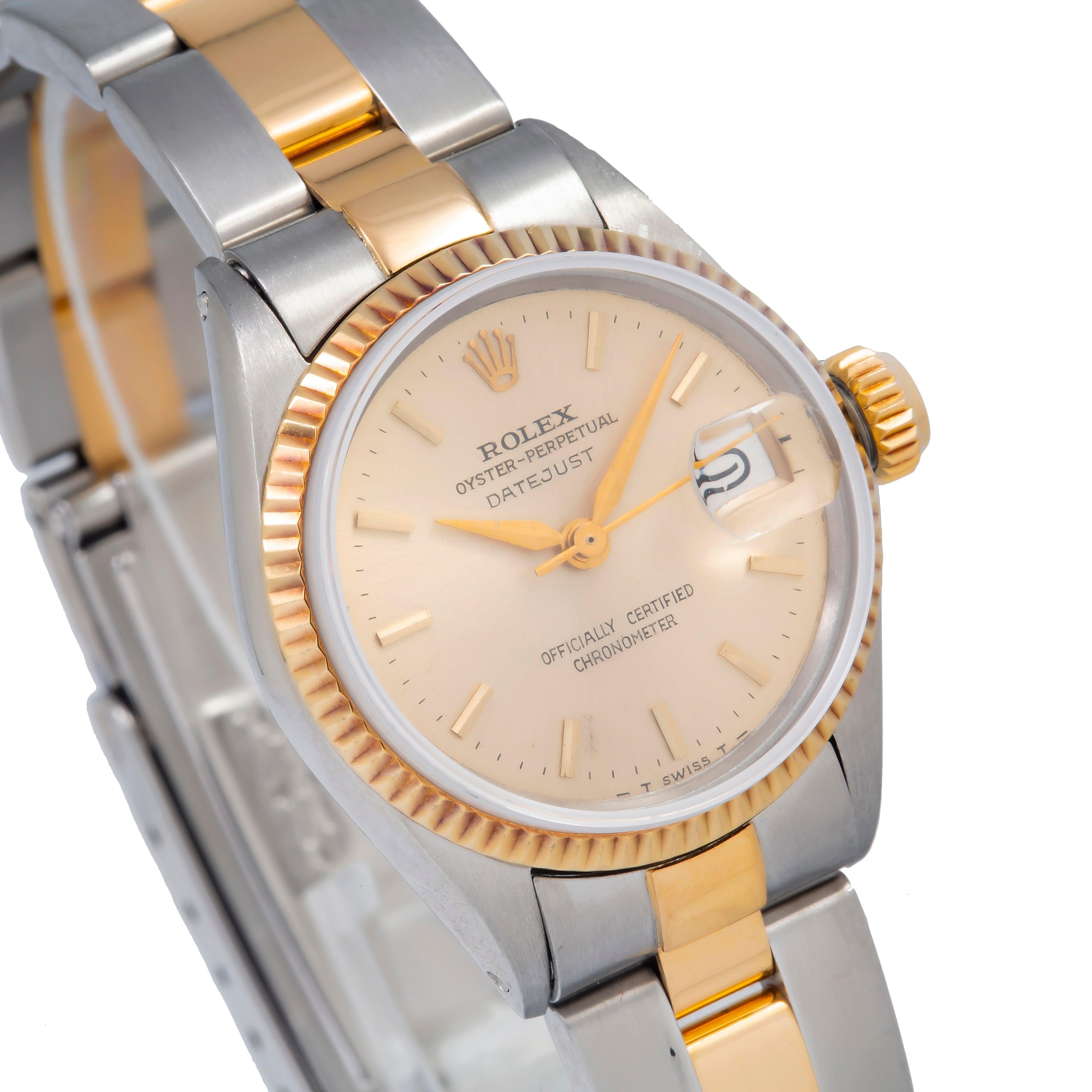 Rolex Datejust 26MM 69173 Champagne Dial Fluted Bezel Two Tone Yellow Gold Oyster Bracelet