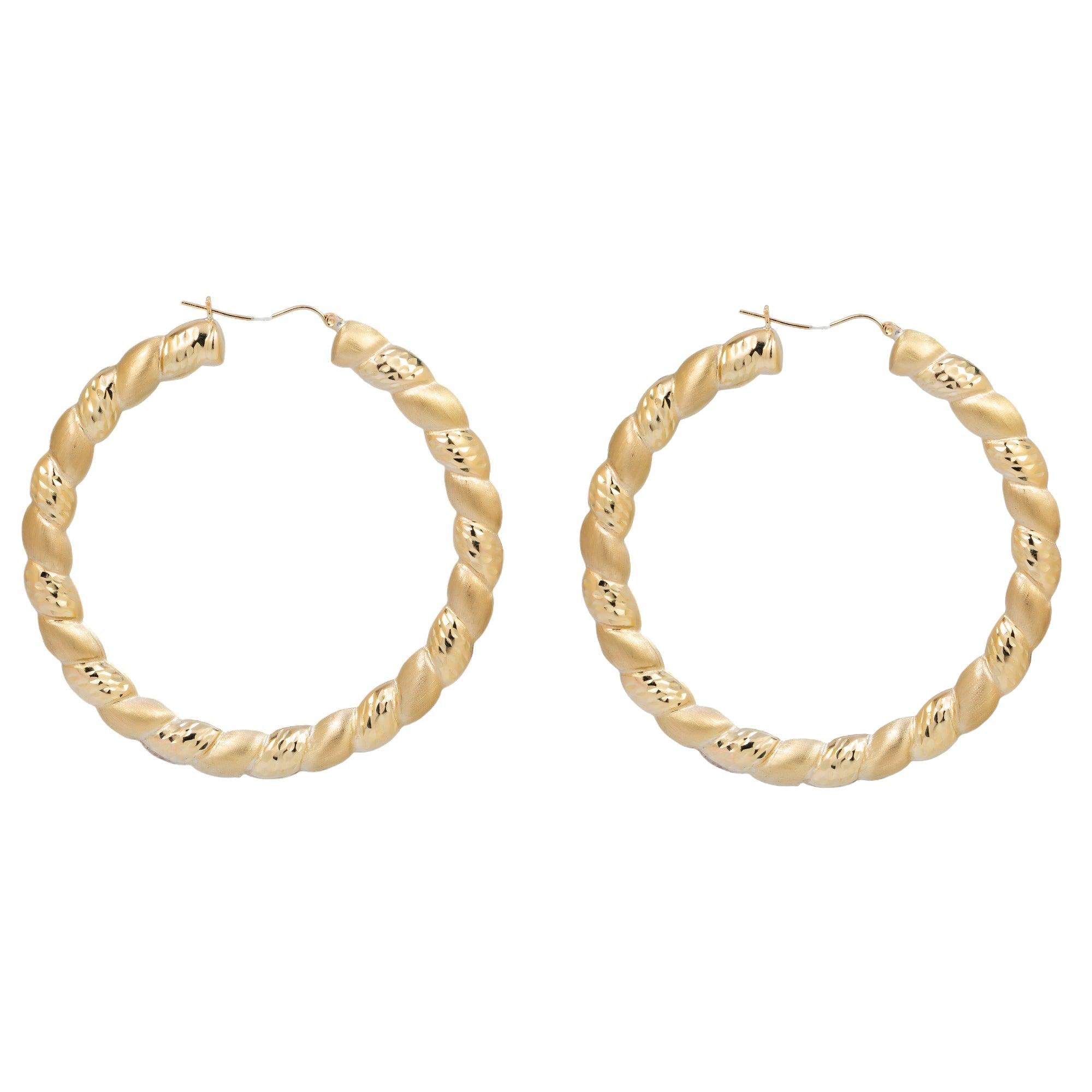 10K GOLD LADIES TEXTURED ROUND HOOP EARRINGS