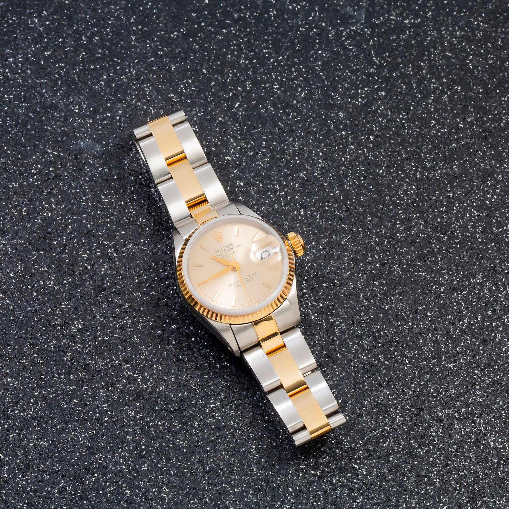 Rolex Datejust 26MM 69173 Champagne Dial Fluted Bezel Two Tone Yellow Gold Oyster Bracelet