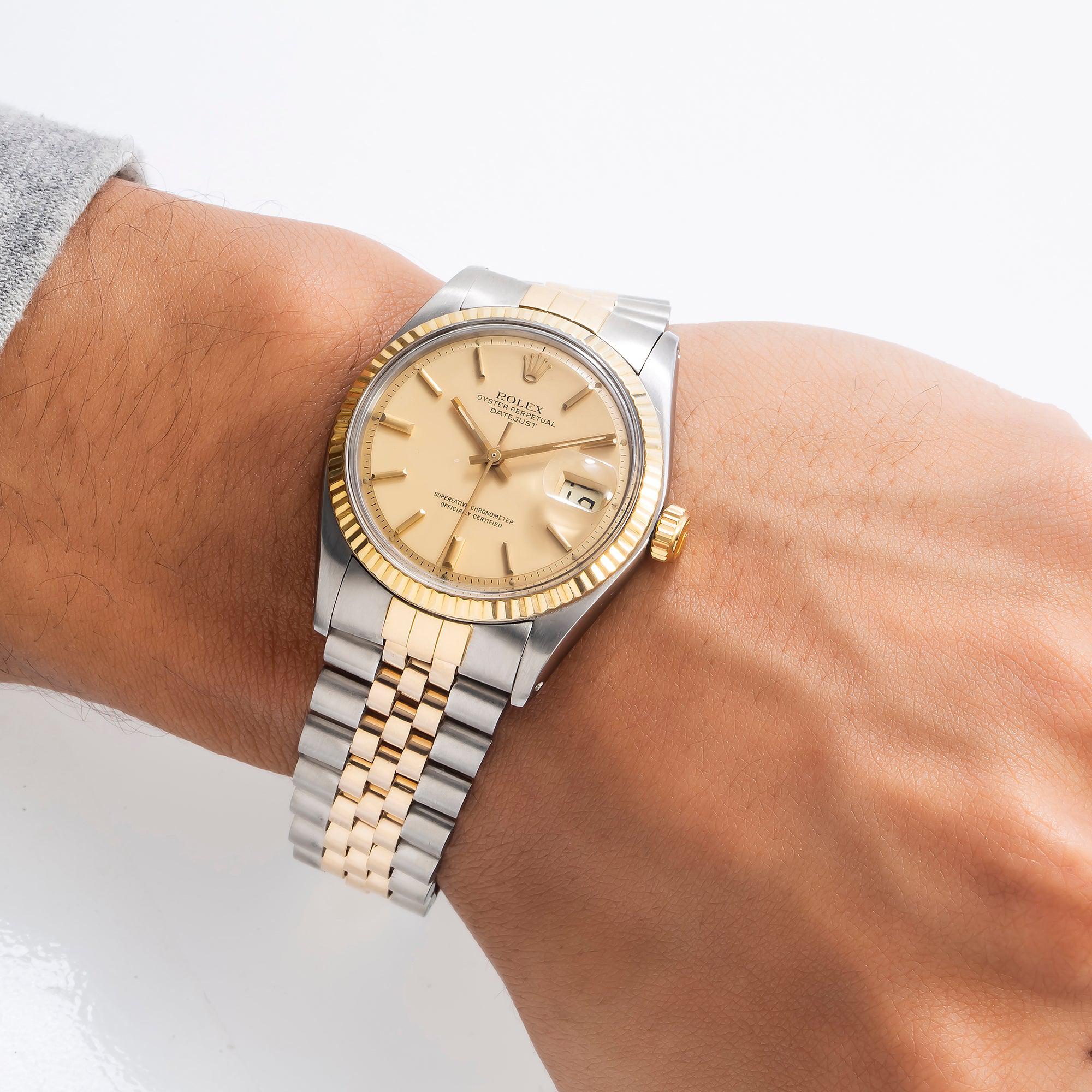 Rolex Datejust 36MM 1601 Champagne Dial Fluted Bezel Two Tone Yellow Gold Jubilee Bracelet