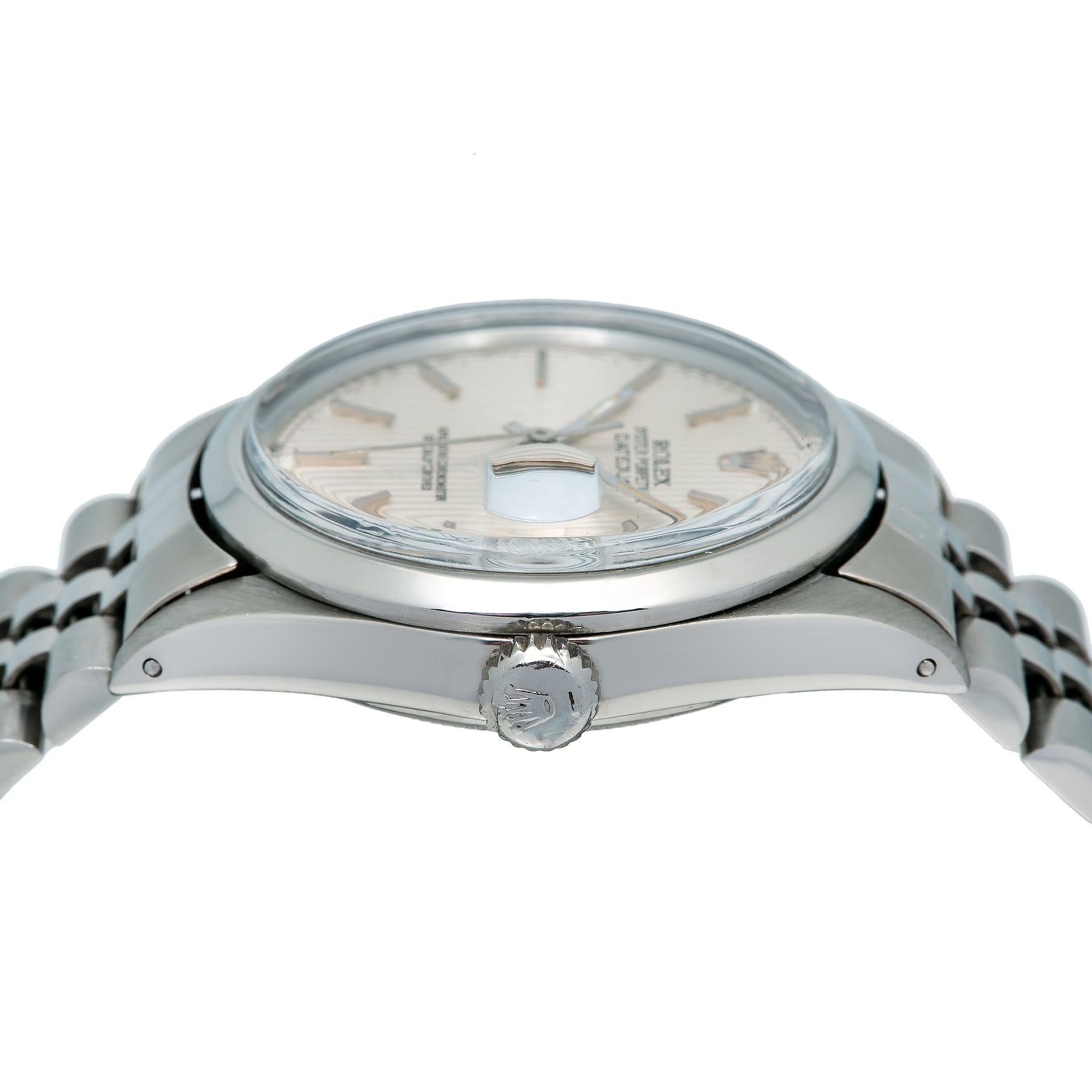 Rolex Datejust 36MM 16014 Silver Tapestry Dial Smooth Bezel Stainless Steel Jubilee Bracelet