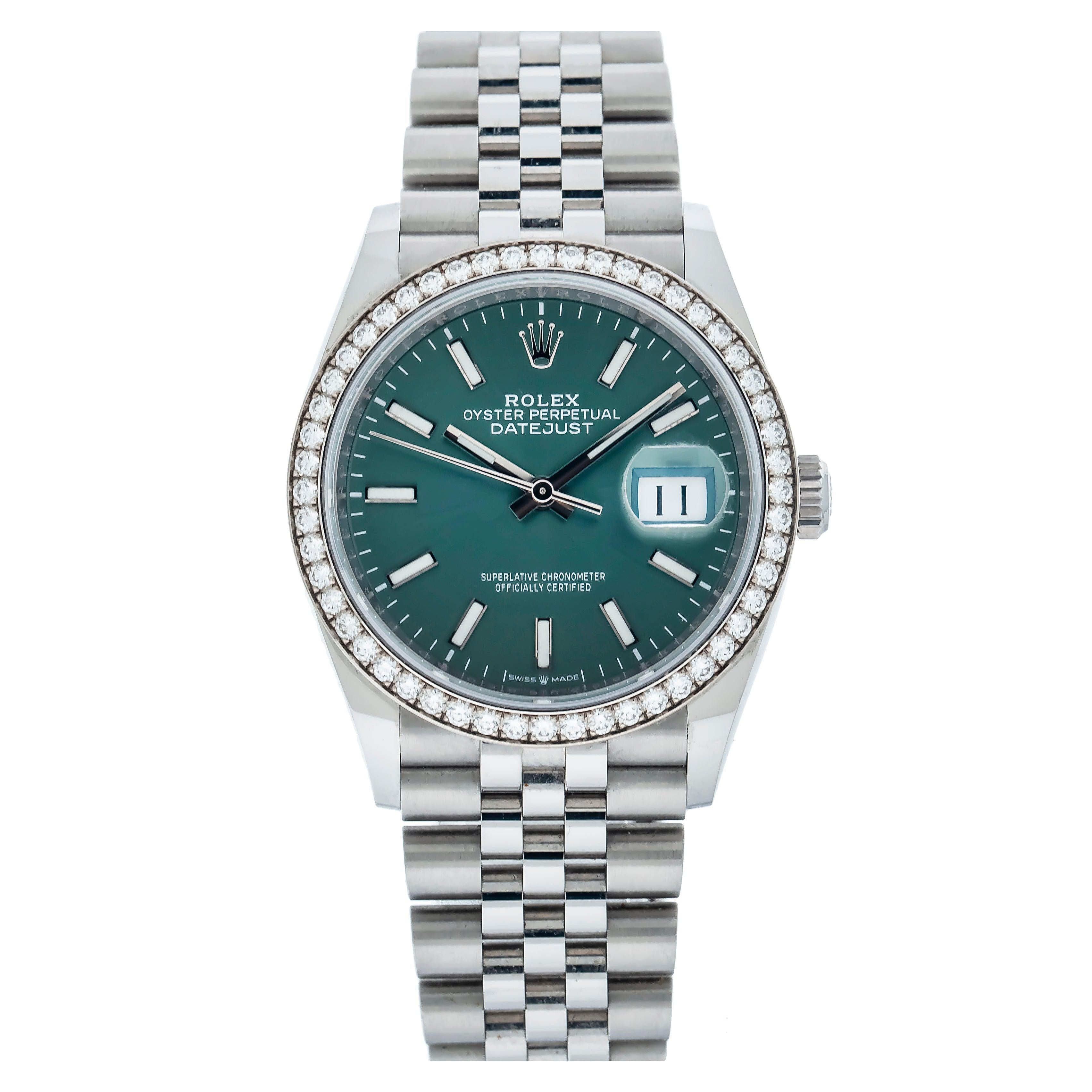 Rolex Datejust 36MM 126284RBR Green Dial Diamond Bezel Stainless Steel Jubilee Bracelet
