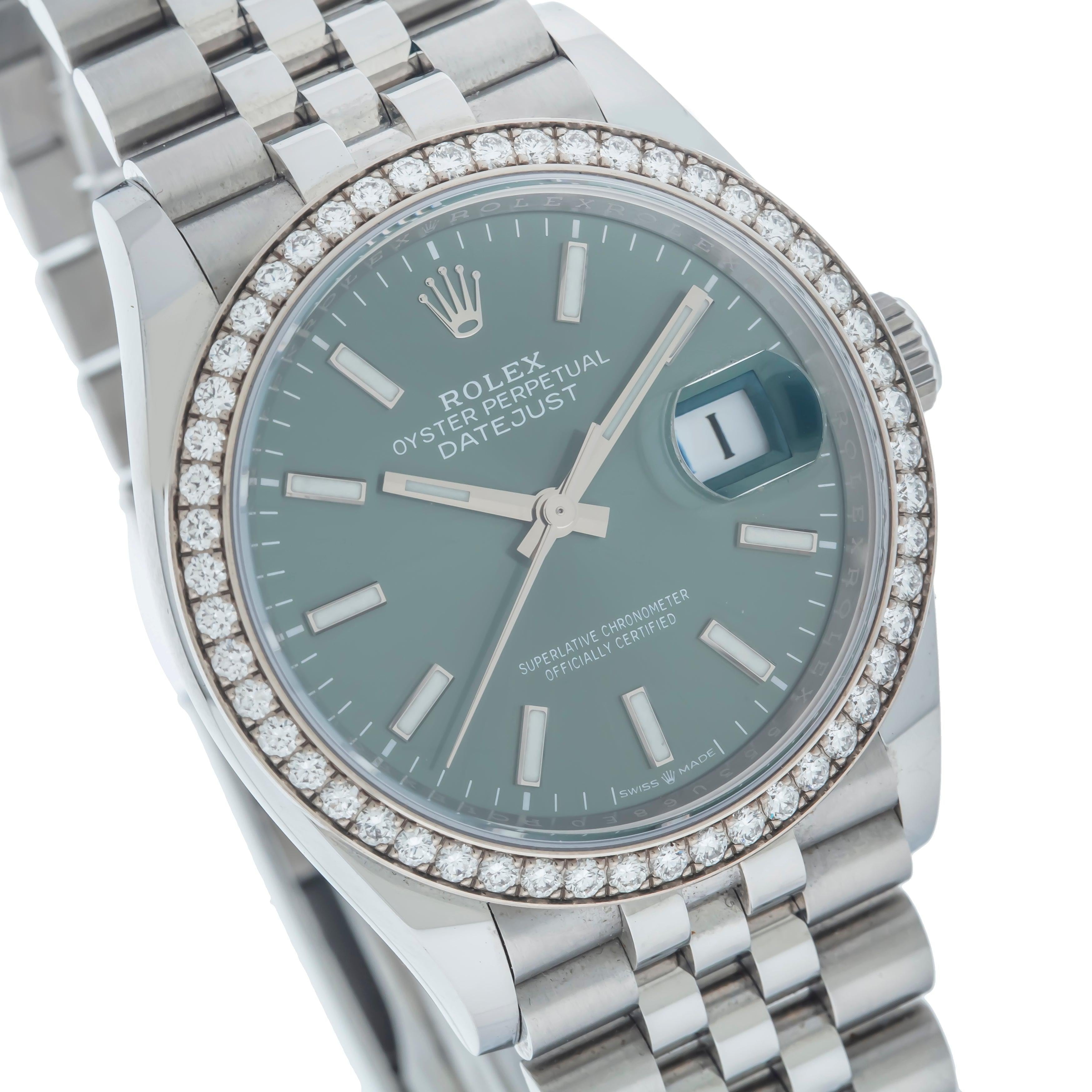 Rolex Datejust 36MM 126284RBR Green Dial Diamond Bezel Stainless Steel Jubilee Bracelet