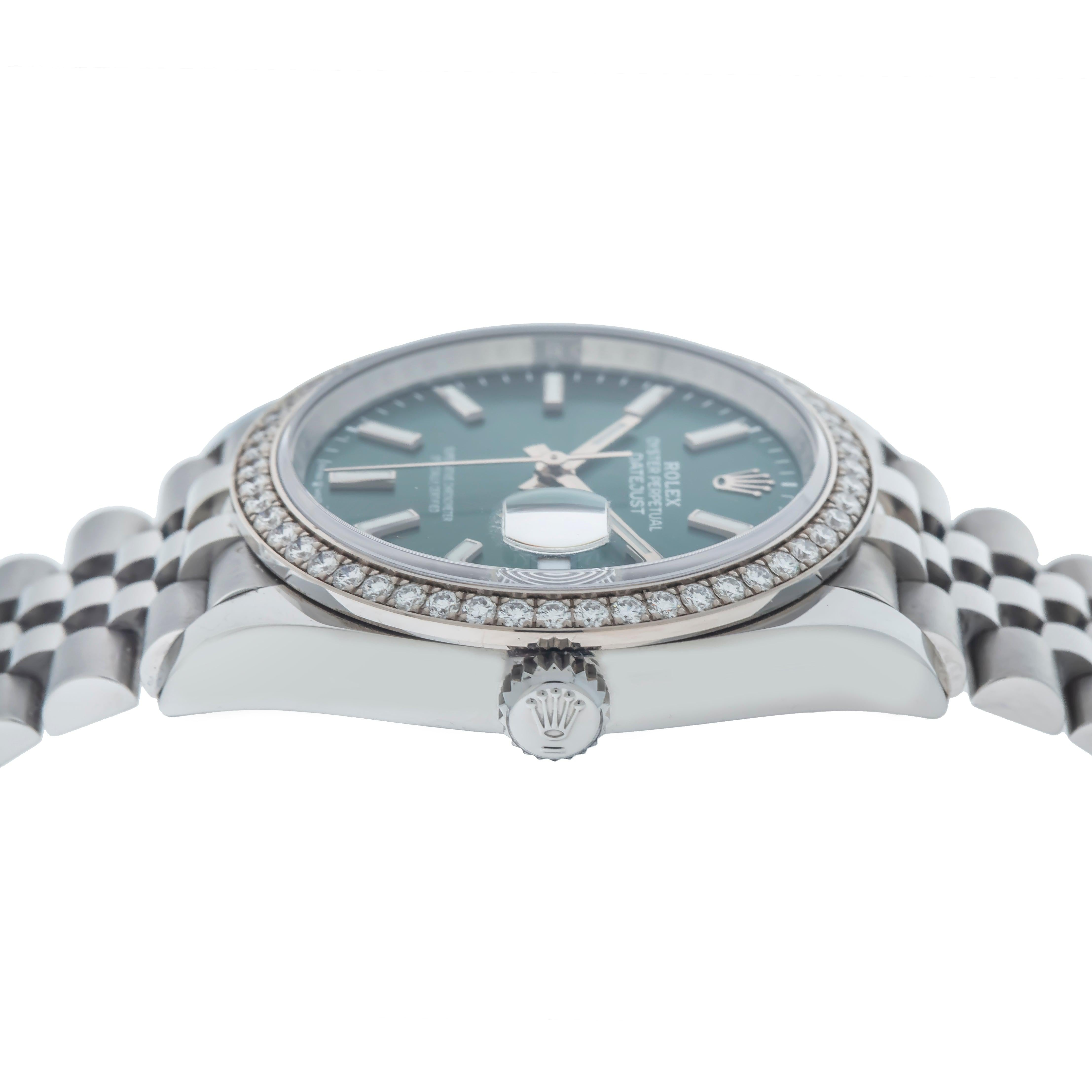 Rolex Datejust 36MM 126284RBR Green Dial Diamond Bezel Stainless Steel Jubilee Bracelet