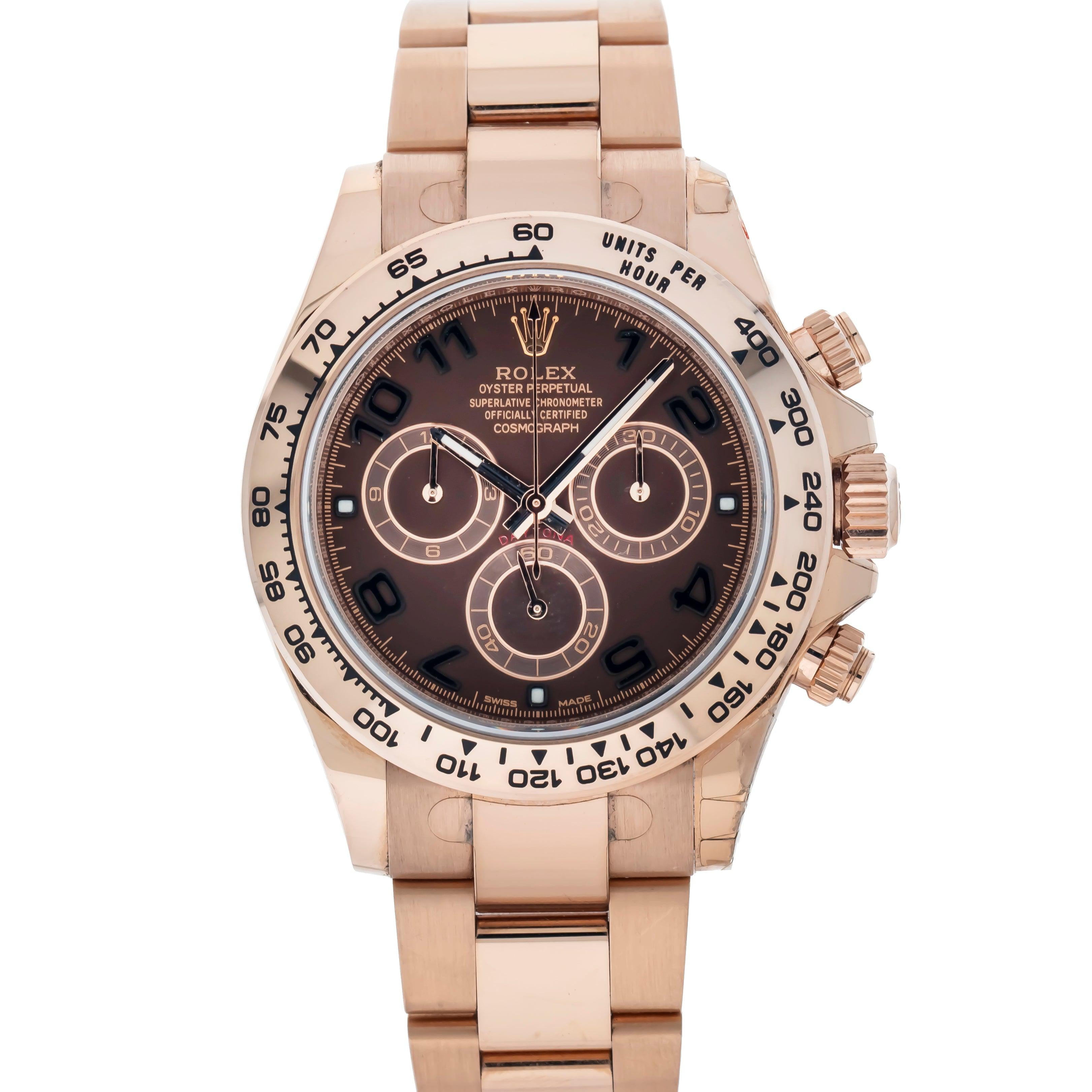 Rolex Cosmograph Daytona 40MM 116505 Chocolate Arabic Dial 18K Rose Gold Bezel Rose Gold Oyster Bracelet