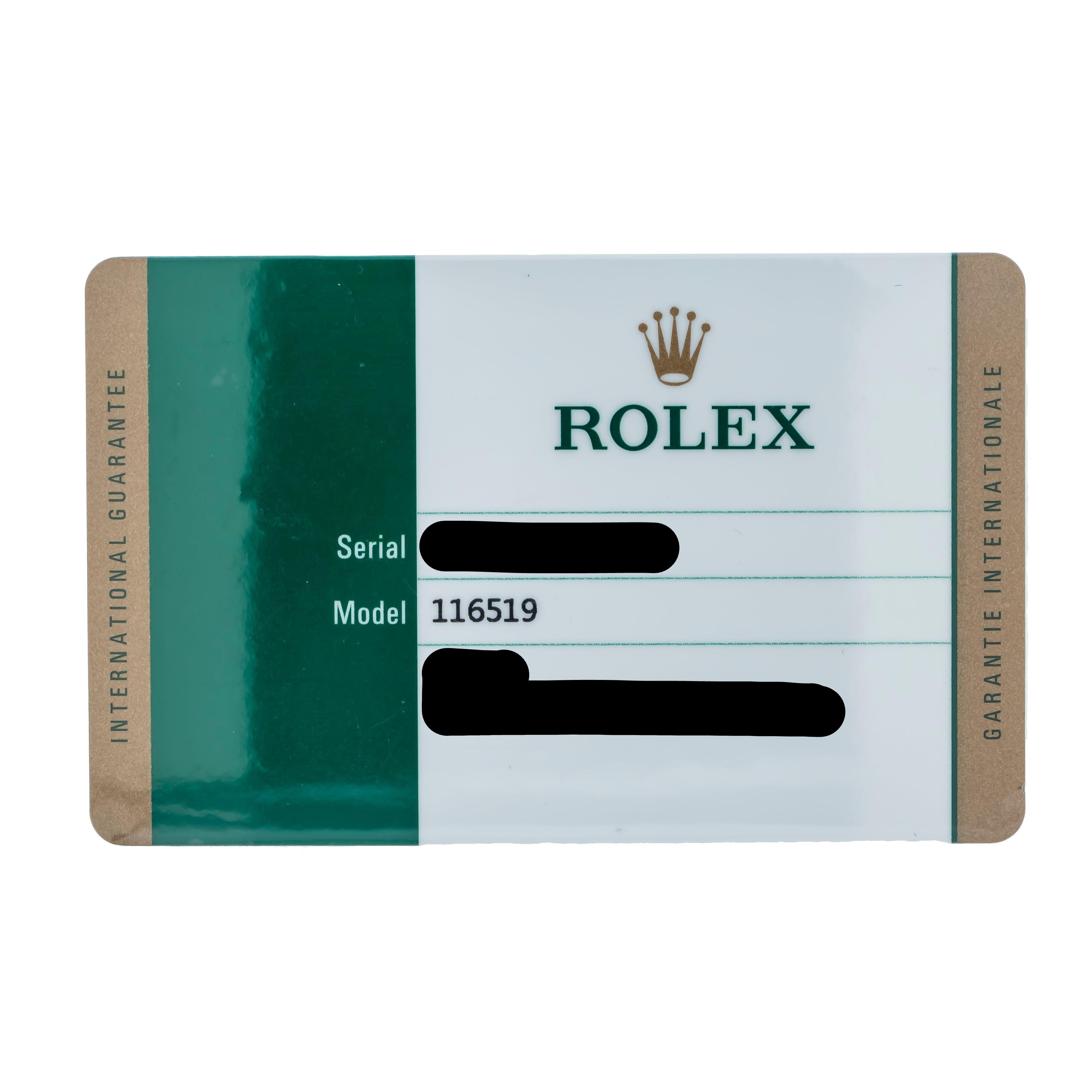 Rolex Cosmograph Daytona 40MM 116519 White Meteorite Dial Tachymeter Bezel Brown Leather Strap