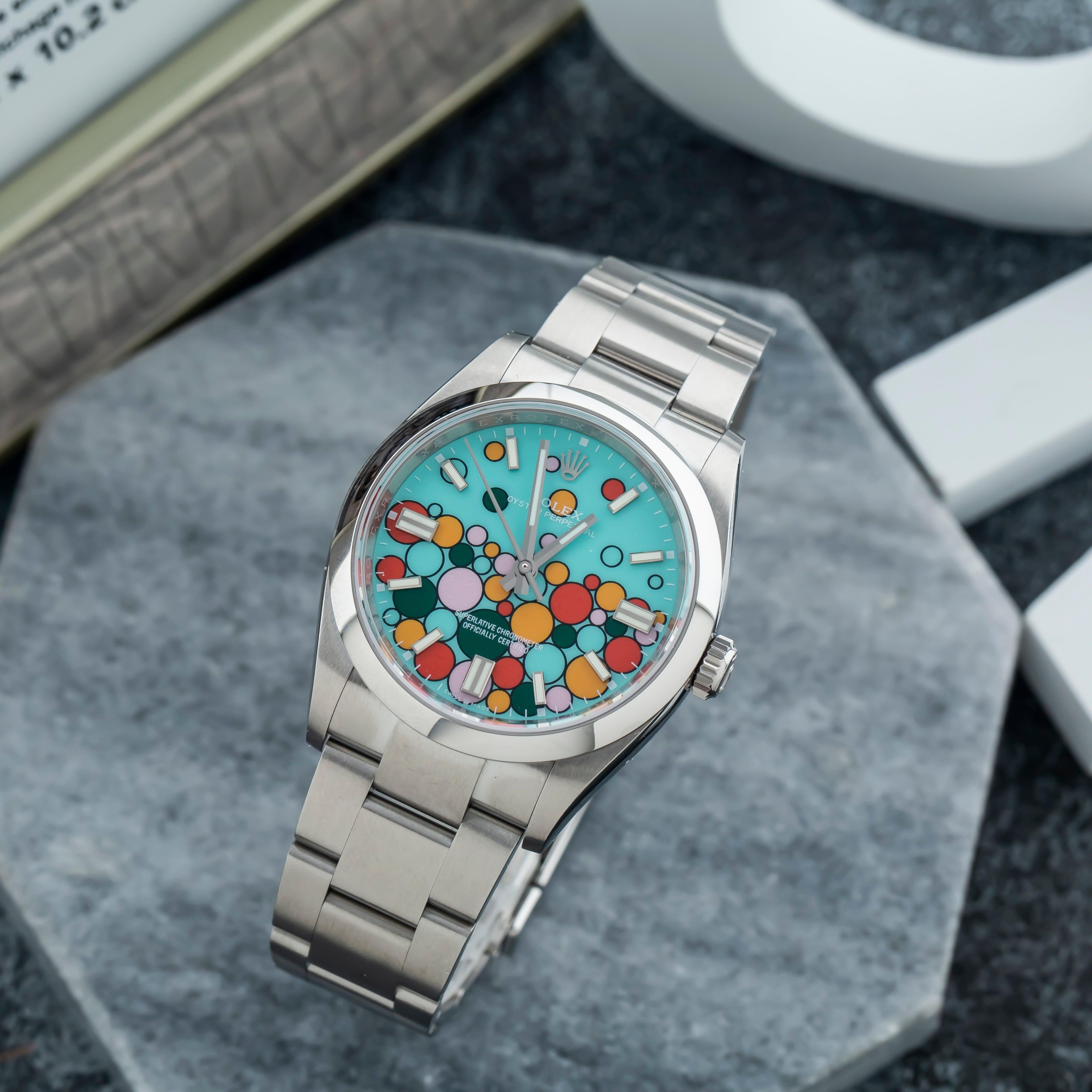 Rolex Oyster Perpetual 41MM 124300 Turquoise Celebration Dial Smooth Bezel Stainless Steel Oyster Bracelet