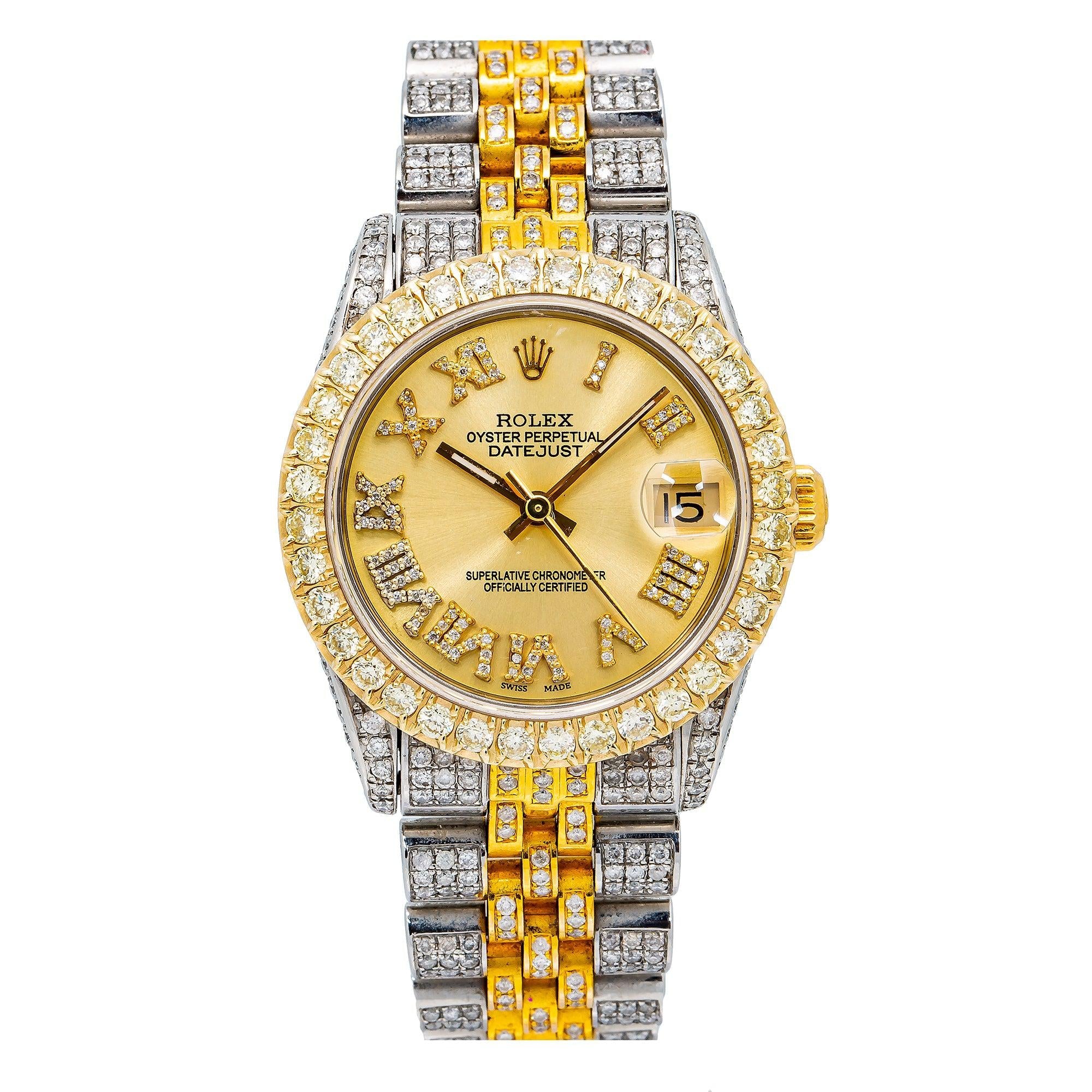 Rolex Datejust 31MM 6824 Champagne Roman Dial Diamond Bezel Two Tone Full Diamond Jubilee Bracelet 8.75ct