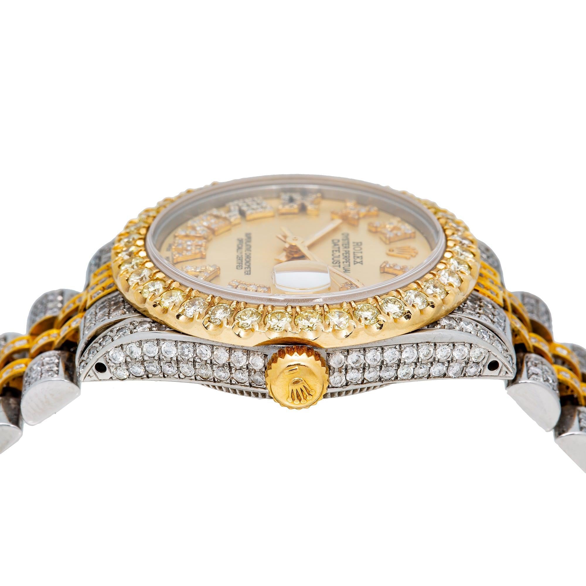 Rolex Datejust 31MM 6824 Champagne Roman Diamond Dial Diamond Bezel Two Tone Yellow Gold Full Diamond Jubilee Bracelet 8.75ct