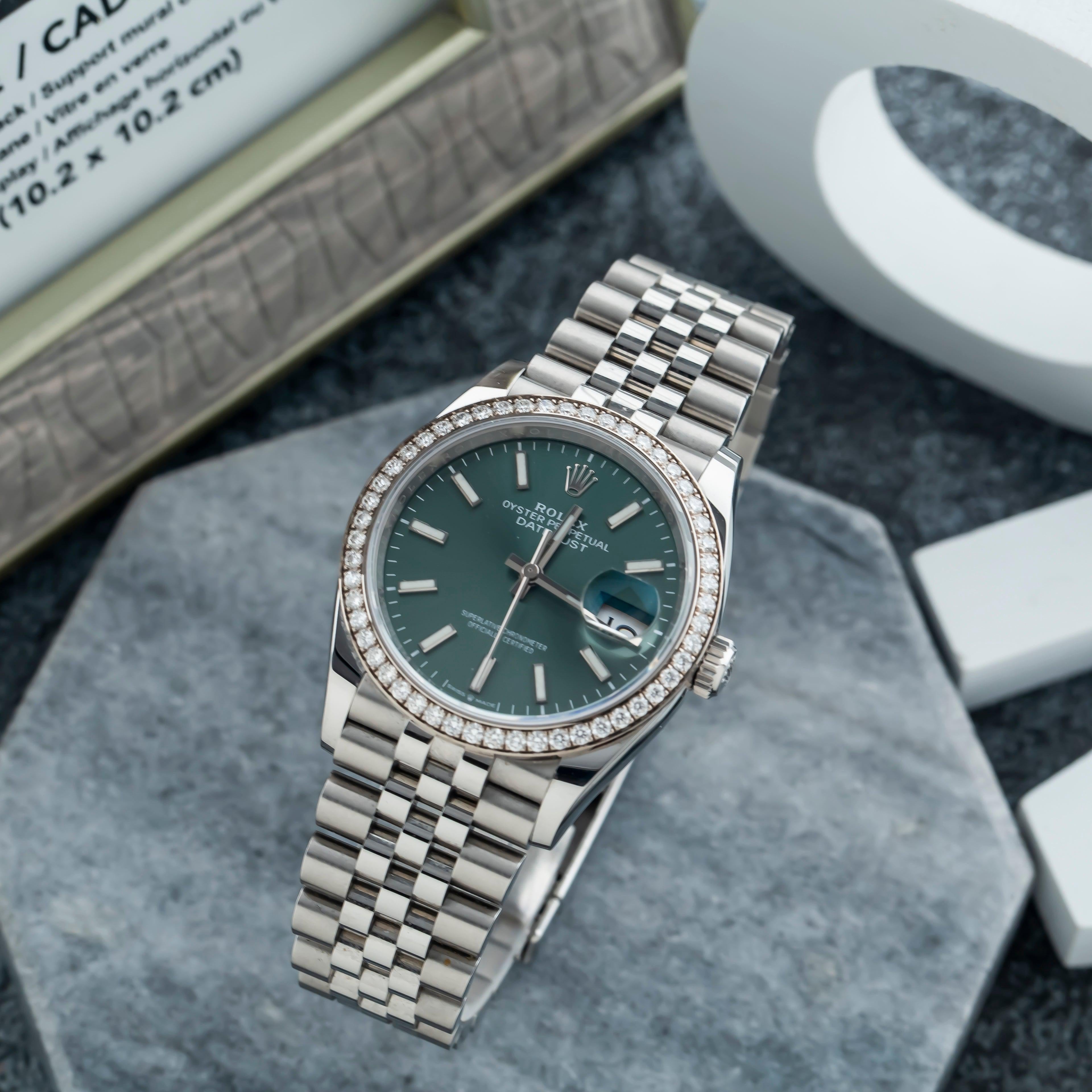 Rolex Datejust 36MM 126284RBR Green Dial Diamond Bezel Stainless Steel Jubilee Bracelet
